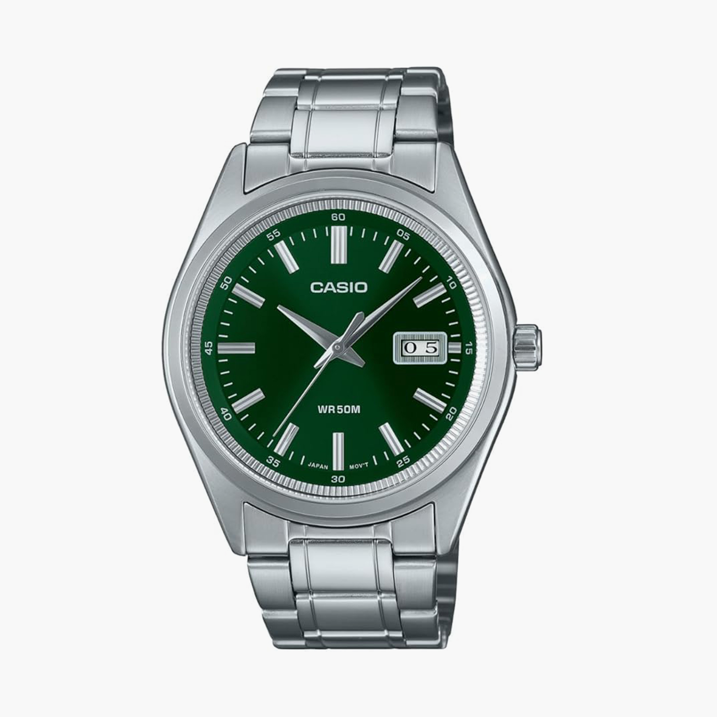 كاسيو- ساعة رجالية تناظرية حزام ستانلس ستيل لون فضي  41 مم | MTP-B180D-3AVDF-men-watchesandjewellery-watches-image-1