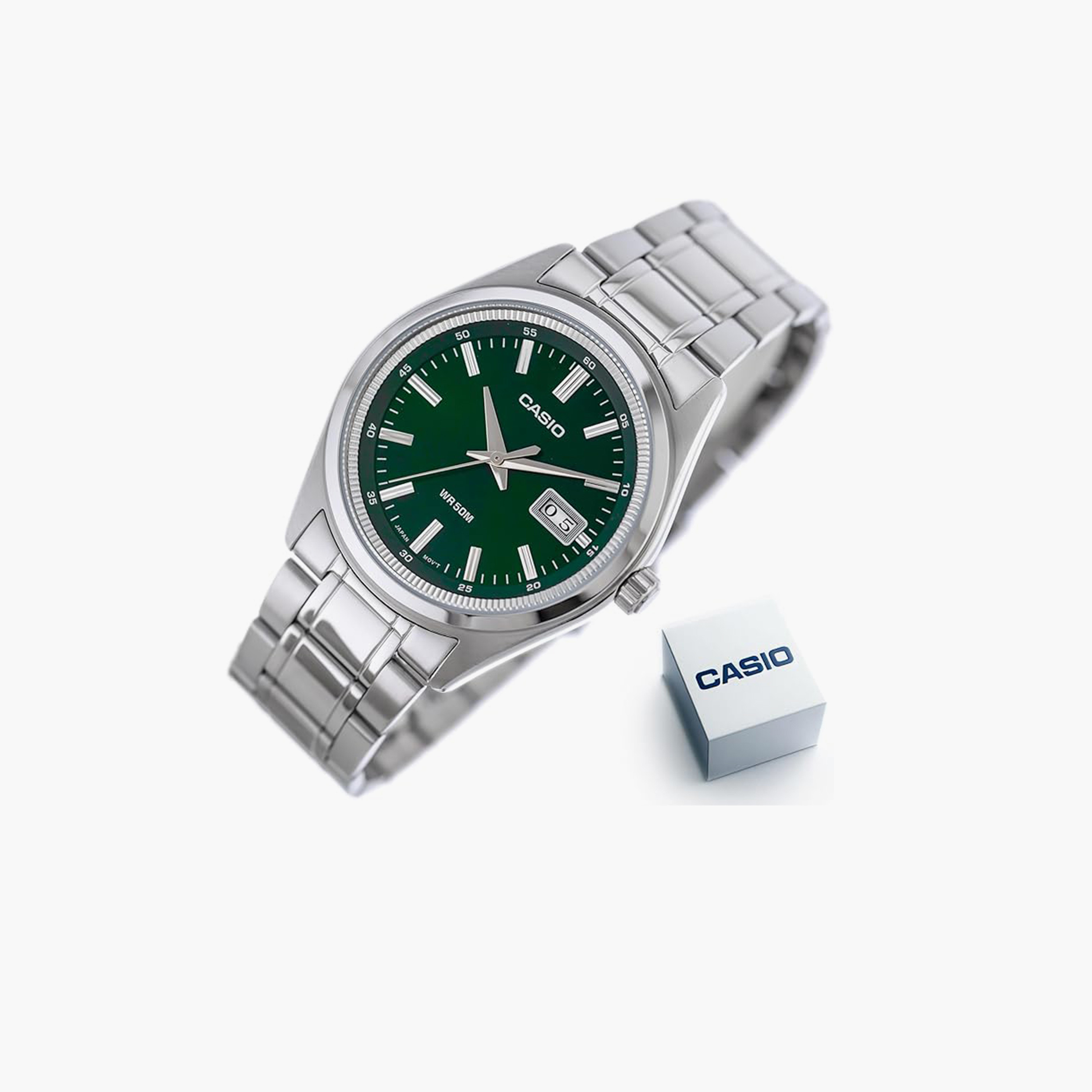كاسيو- ساعة رجالية تناظرية حزام ستانلس ستيل لون فضي  41 مم | MTP-B180D-3AVDF-men-watchesandjewellery-watches-image-3