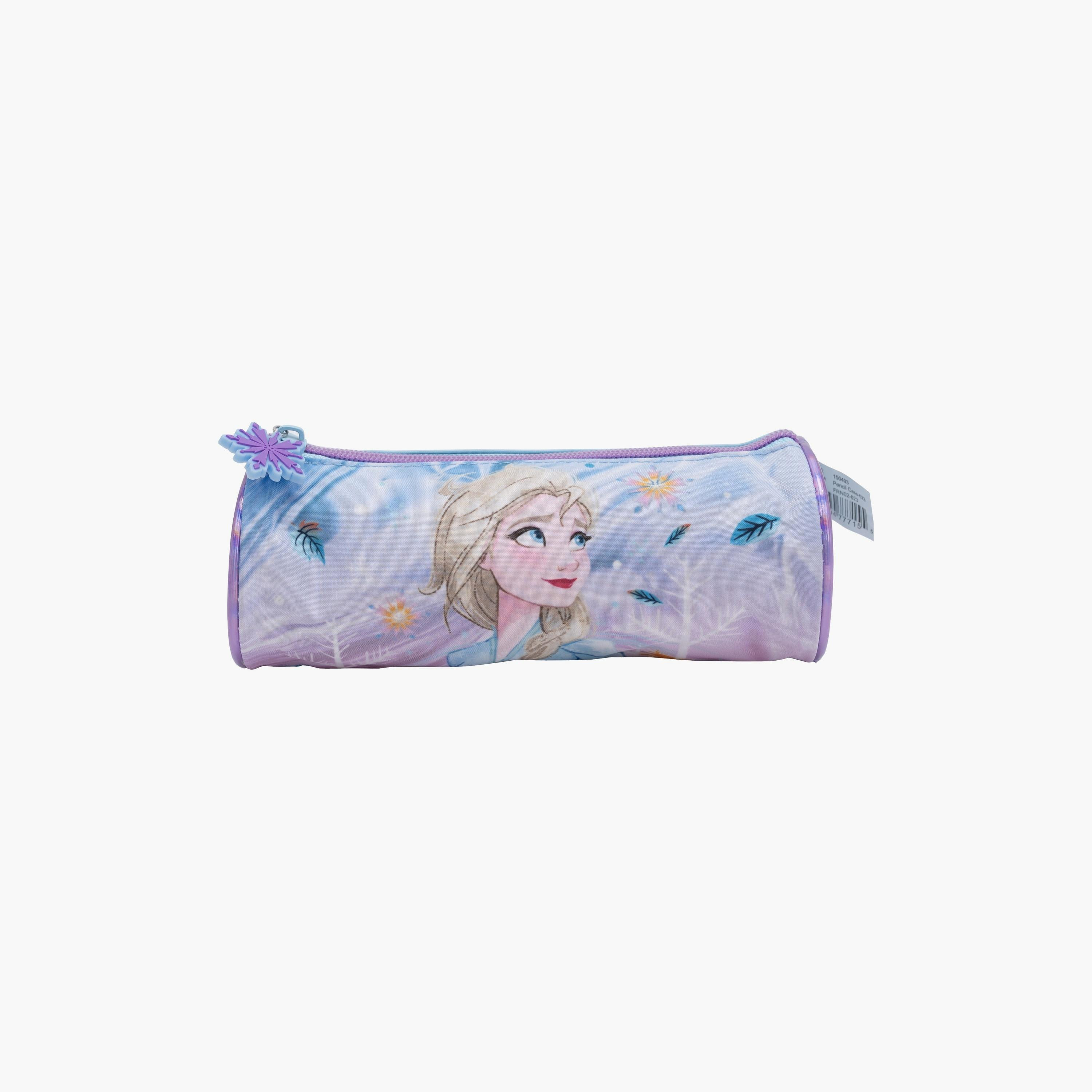 حافظة أقلام مستديرة بطبعة فروزن مع قسم واحد وسحاب للإغلاق-school-stationery-pencilcases-image-1