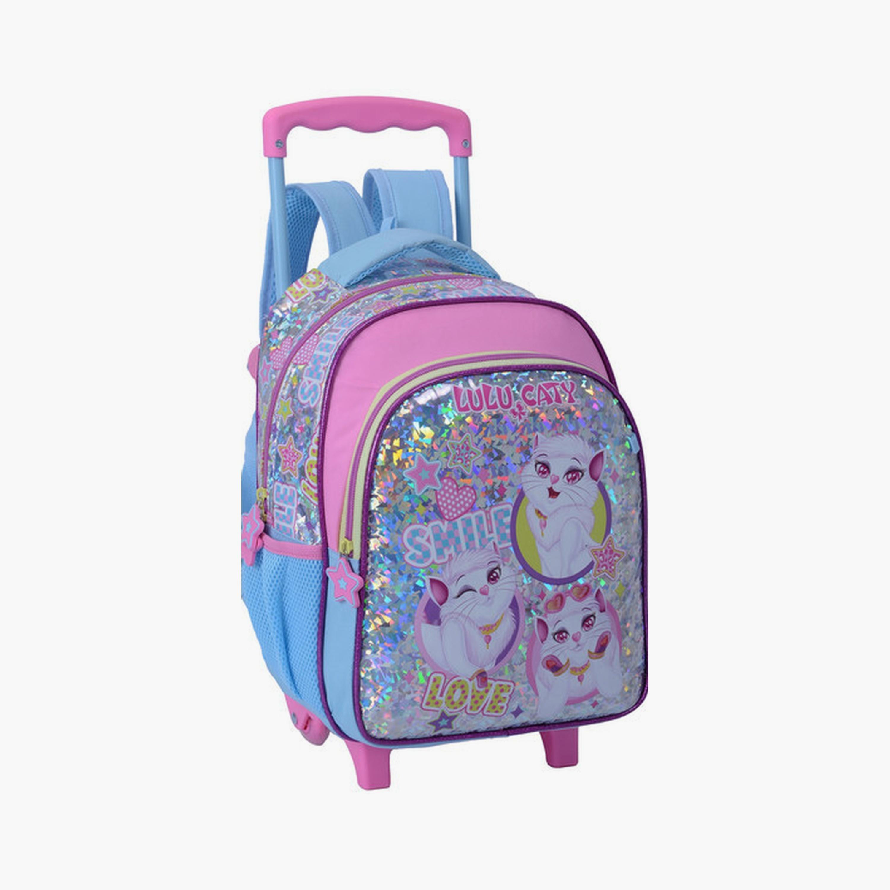 Lulu Caty Trolley Bag with 2 Main Compartments & 2 Side Pockets - 13.5inch-school-bagsandbackpacks-trolleybags-image-3