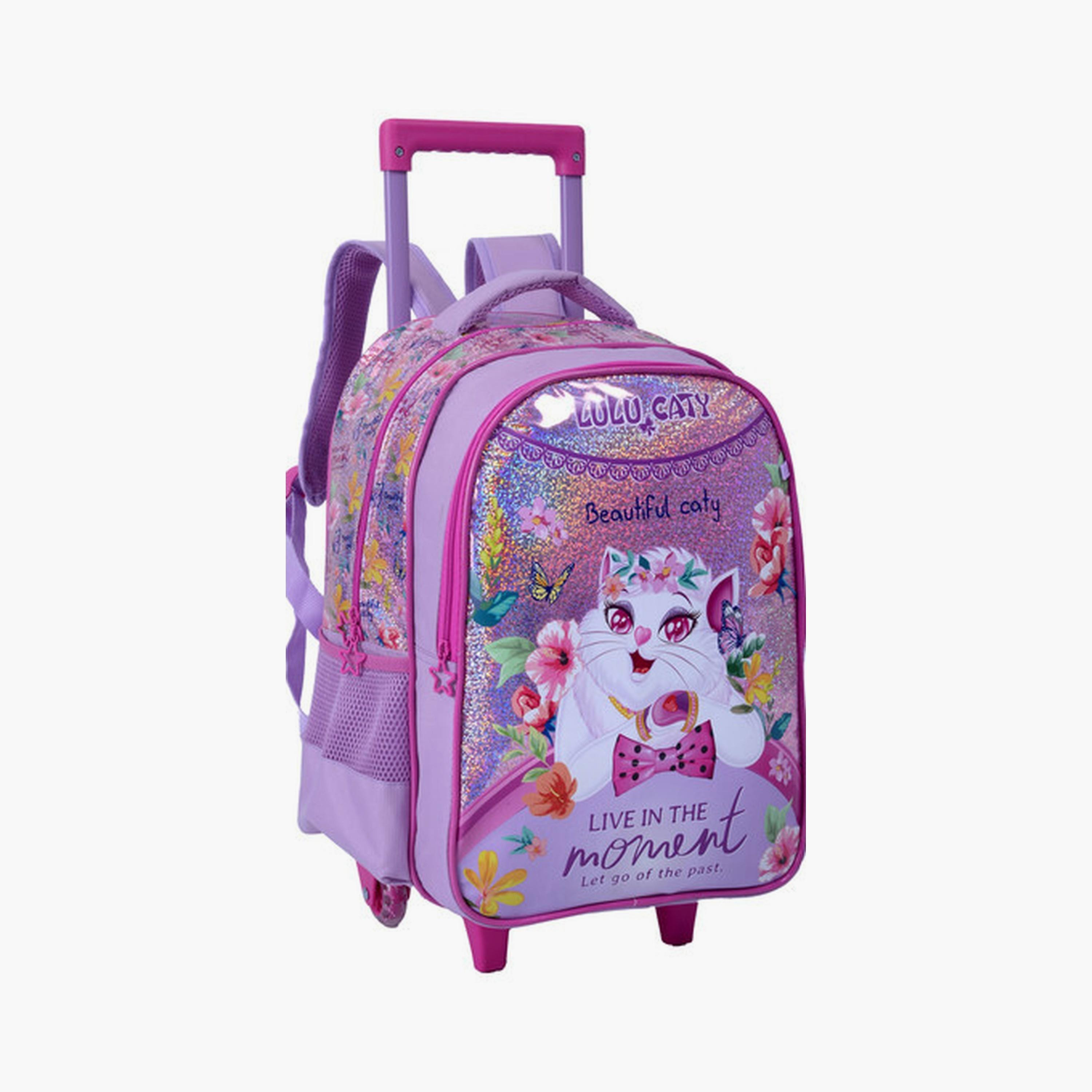 Lulu Caty Trolley Bag with 2 Main Compartments & 2 Side Pockets - 16inch-school-bagsandbackpacks-trolleybags-image-3