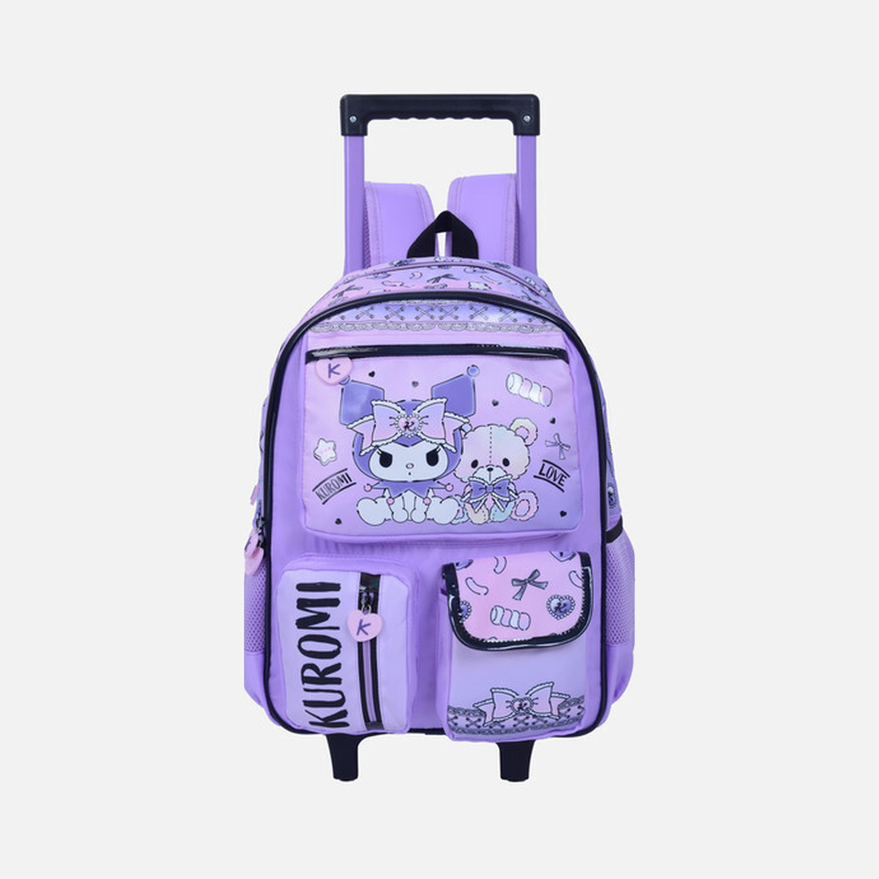 Kuromi Trolley Bag with 2 Main Compartments & 3 Front Pockets - 16inch-school-bagsandbackpacks-trolleybags-image-1