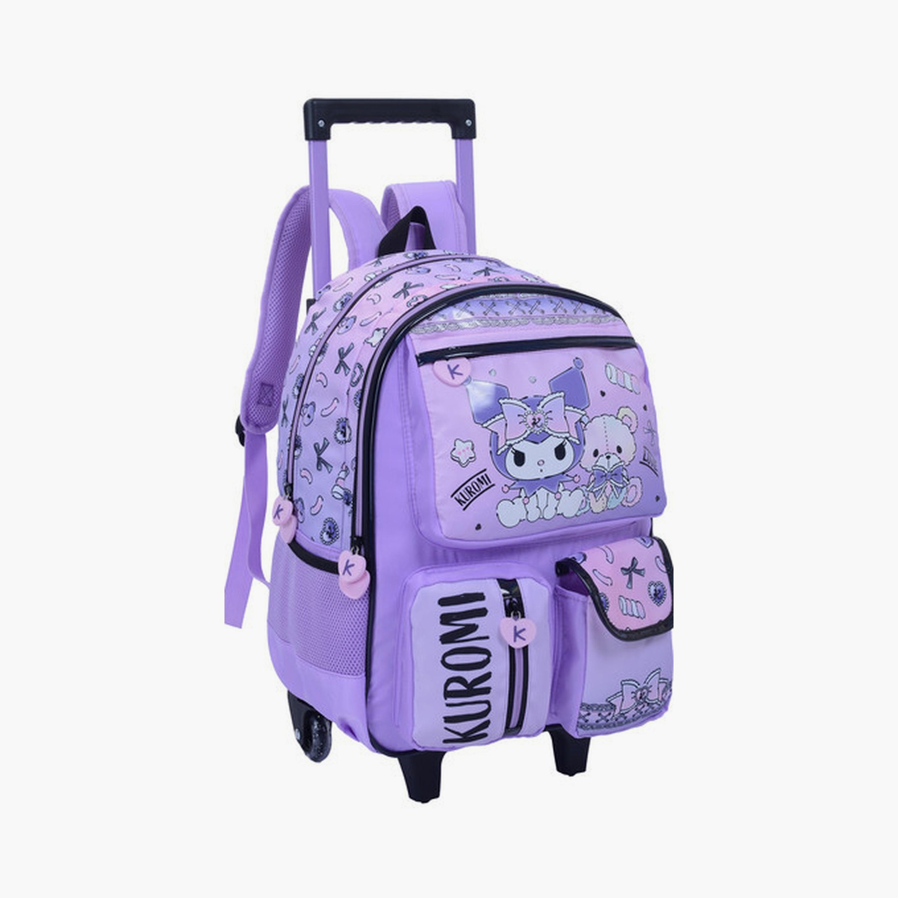 Kuromi Trolley Bag with 2 Main Compartments & 3 Front Pockets - 16inch-school-bagsandbackpacks-trolleybags-image-2