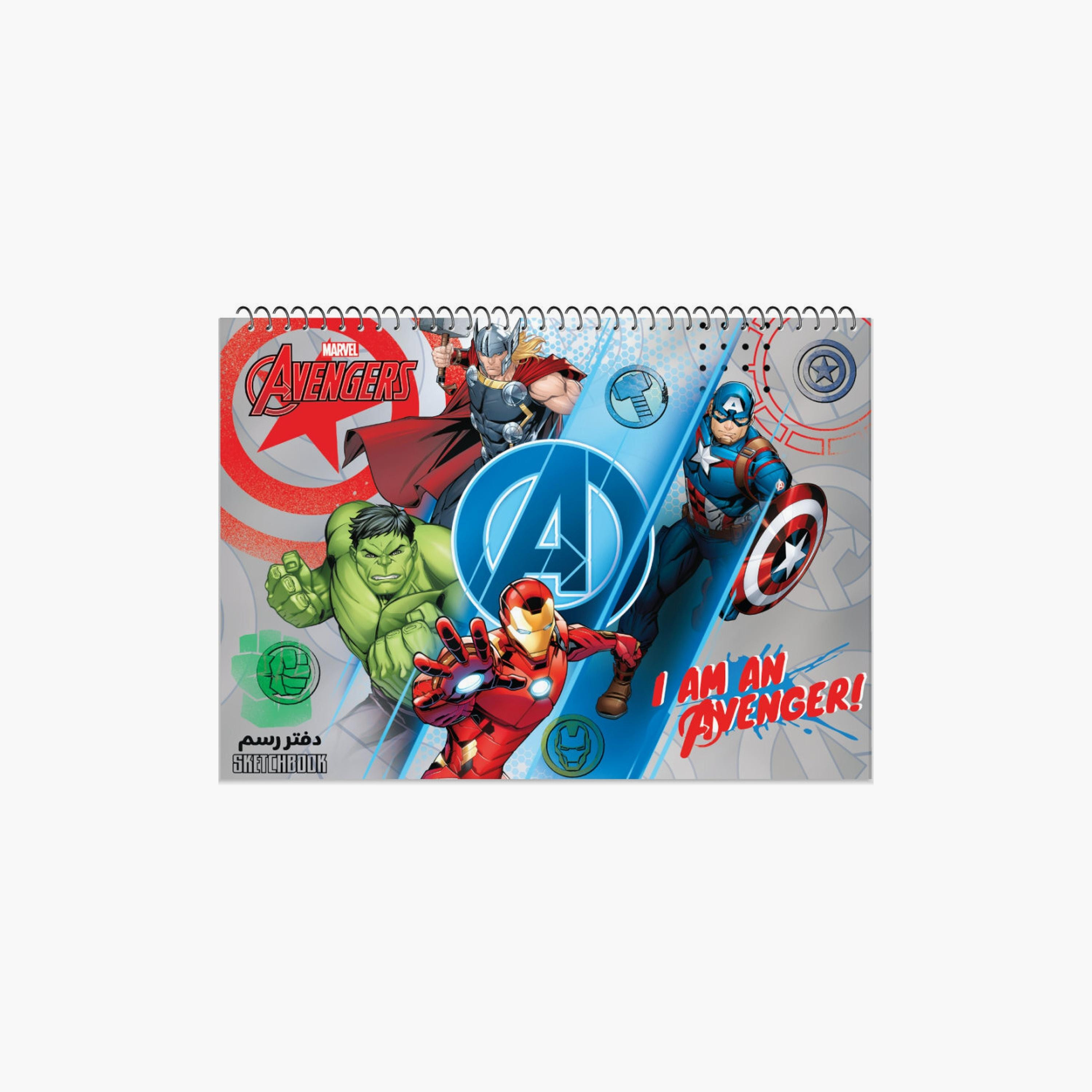كراسة رسم سلكي مطبوعة مارفل - كبير - 15 ورقة - أفنجرز - متعدد الألوان-school-stationery-notebooks-image-1