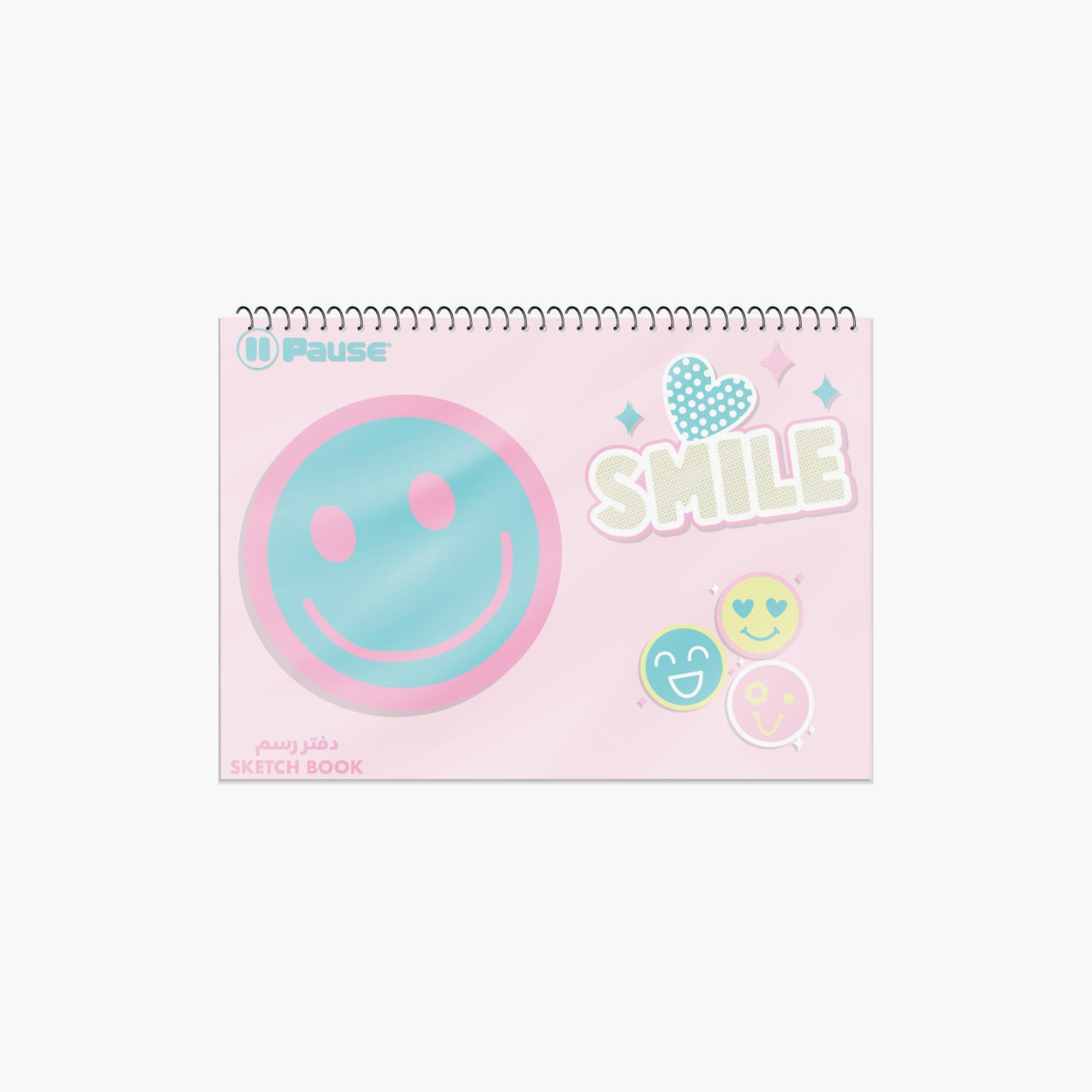 Pause Printed Spiral Sketchbook - Big - 15 Sheets - -Blank- - Pink-school-stationery-notebooks-image-1