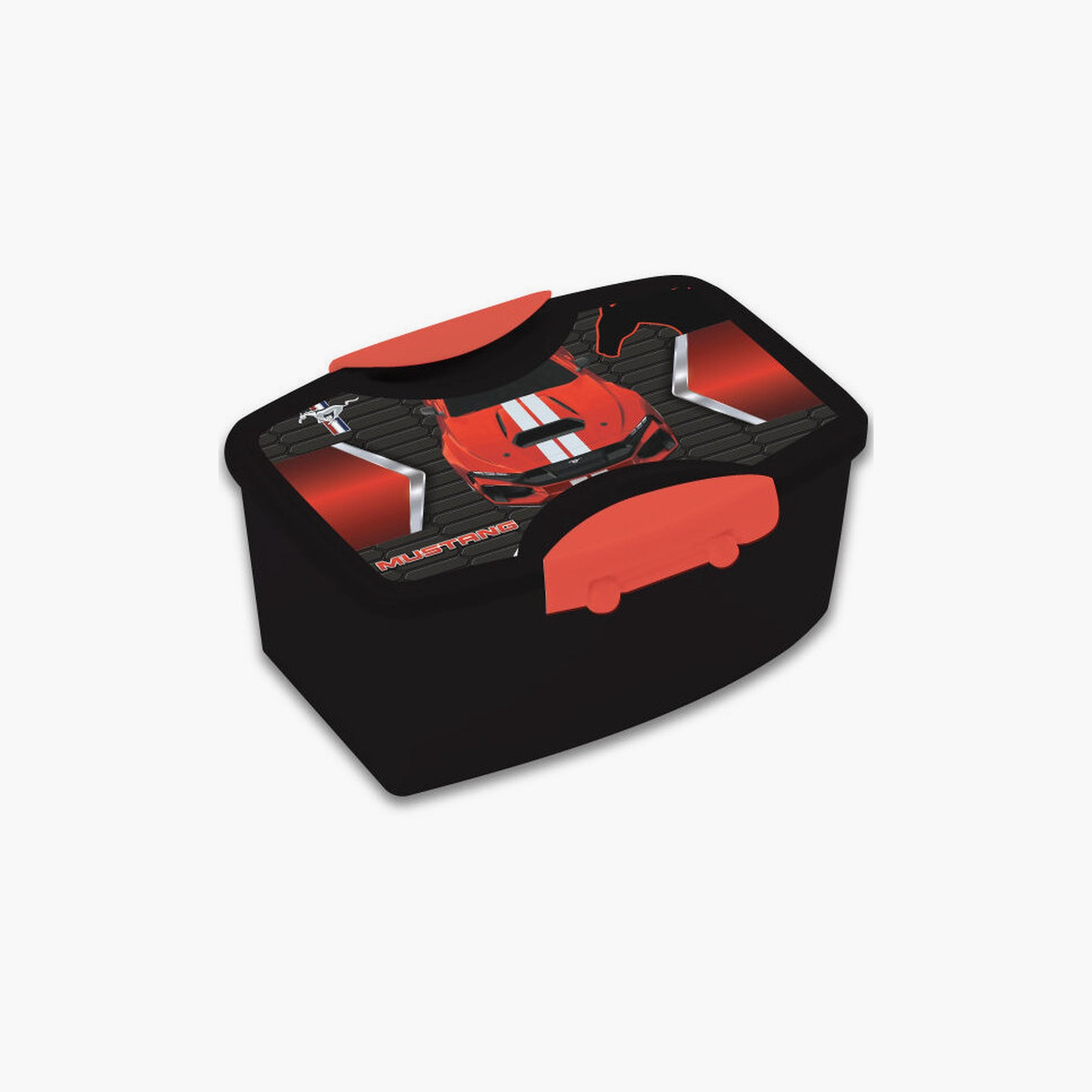 Mustang Printed Lunch Box with Fork and Spoon - Black-school-lunchessentials-lunchboxes-image-1