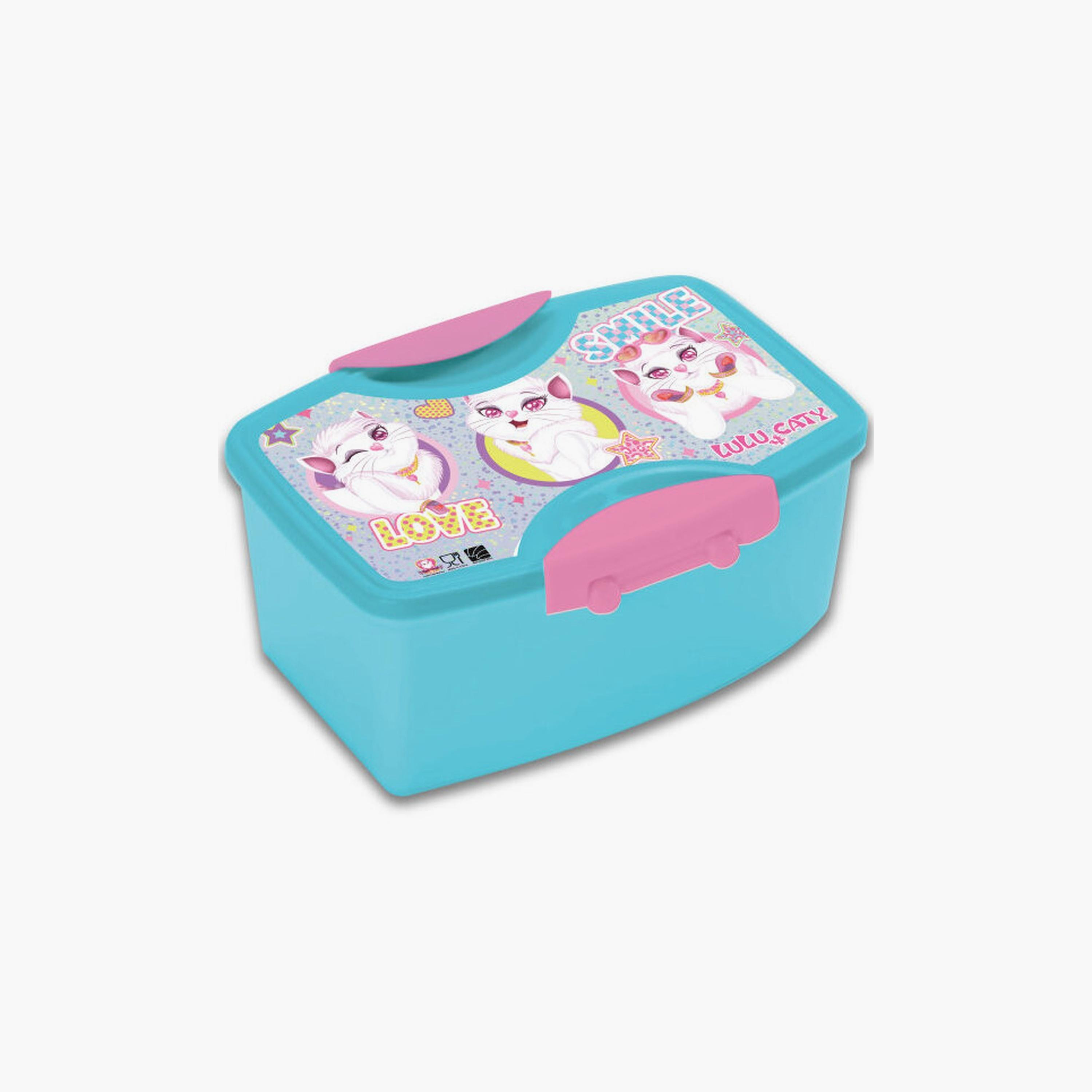 Lulu Caty Printed Lunch Box with Fork and Spoon - Blue-school-lunchessentials-lunchboxes-image-1