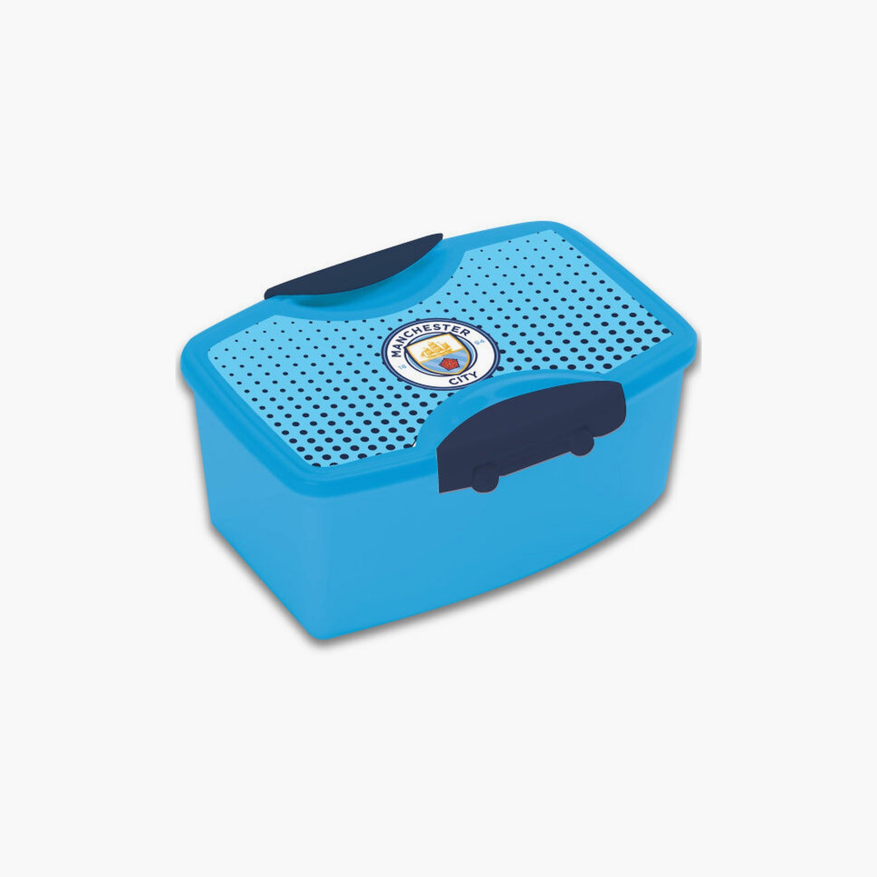 Manchester City Printed Lunch Box with Fork and Spoon - Blue-school-lunchessentials-lunchboxes-image-1
