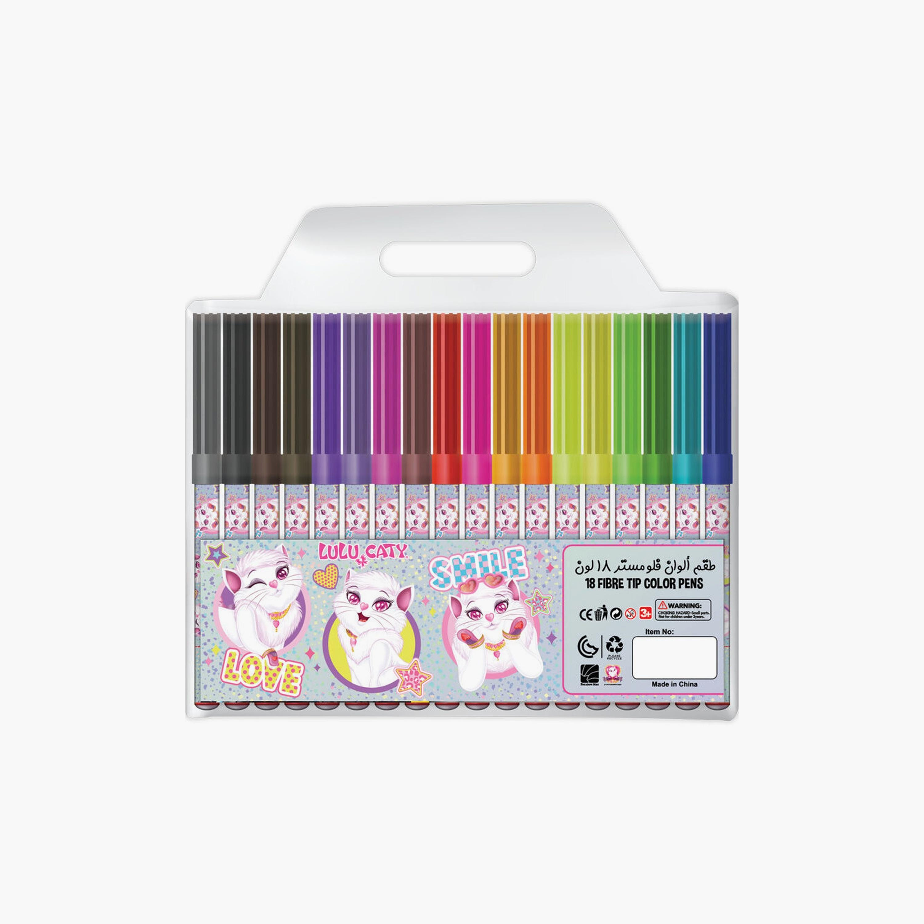 Lulu Caty 18-Piece Printed Fibre Tip Colour Pens - Multicolour-school-stationery-accessories-image-1