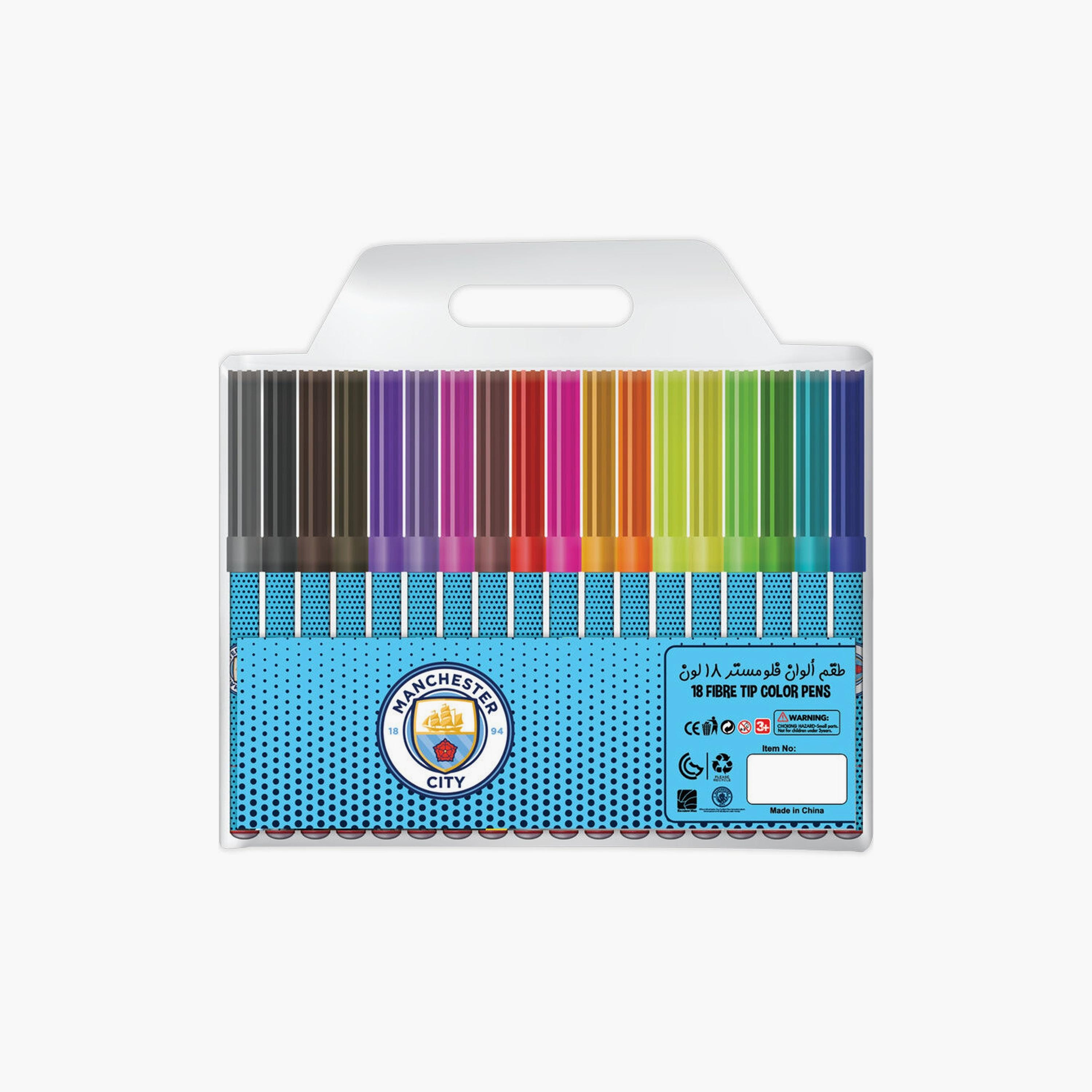 Manchester City 18-Piece Printed Fibre Tip Colour Pens - Multicolour-school-stationery-accessories-image-1