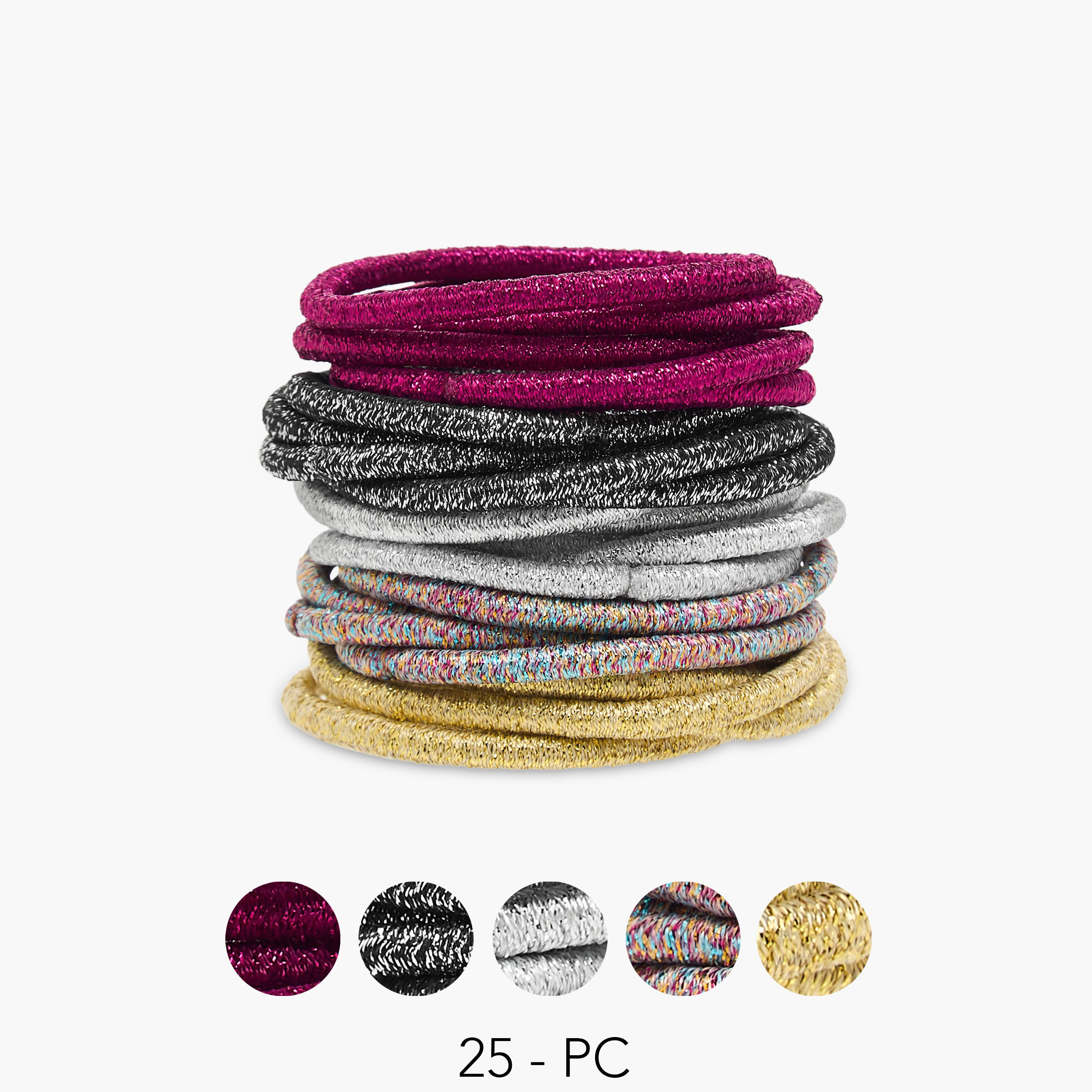 Charmz Girls Glitter Textured Hair Tie - Pack of 25 pcs-girls-accessories-hairaccessories-image-1