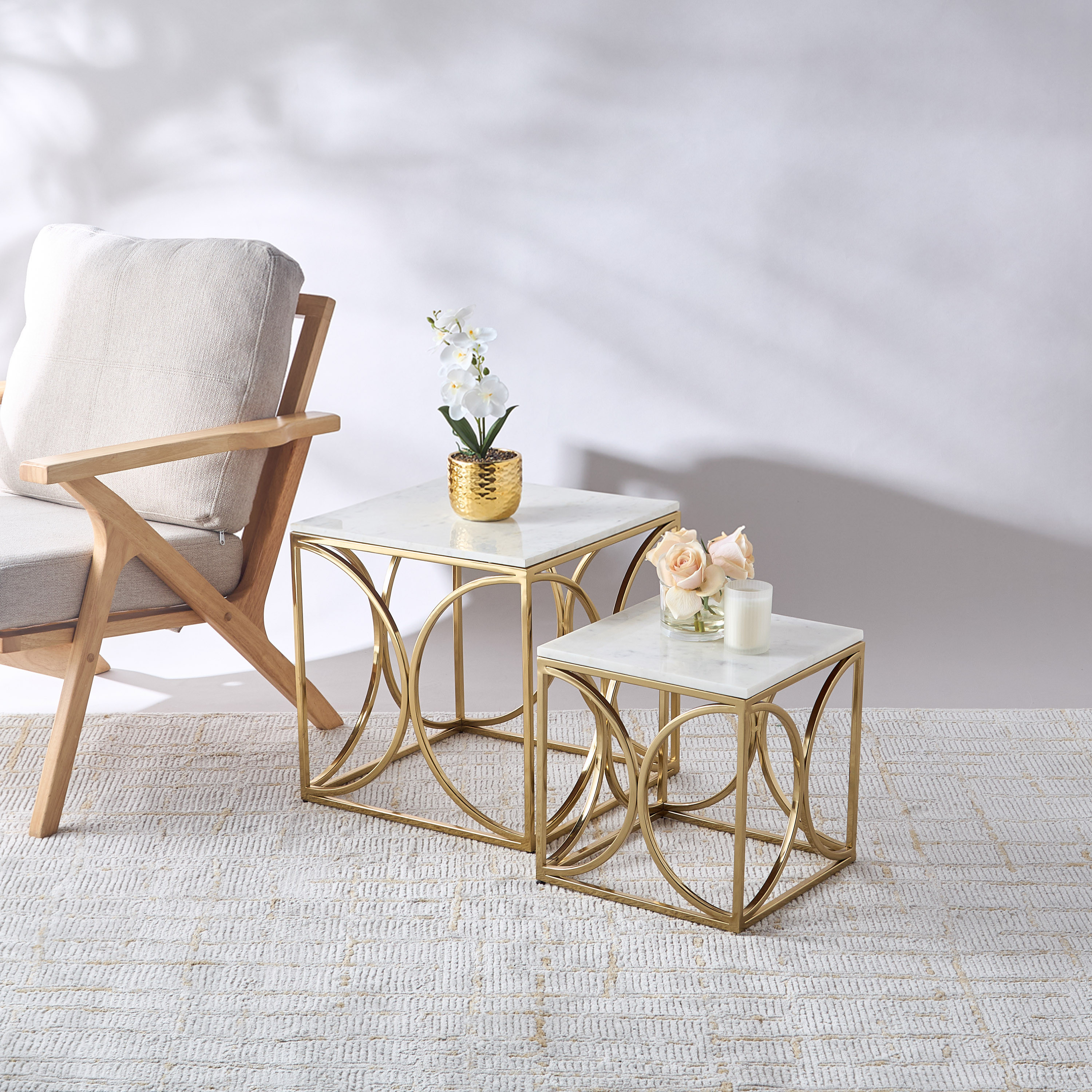 Gia Como 2-Piece Geometric Marble Top Square Nesting Table Set-furniture-livingroom-nestoftables-image-1