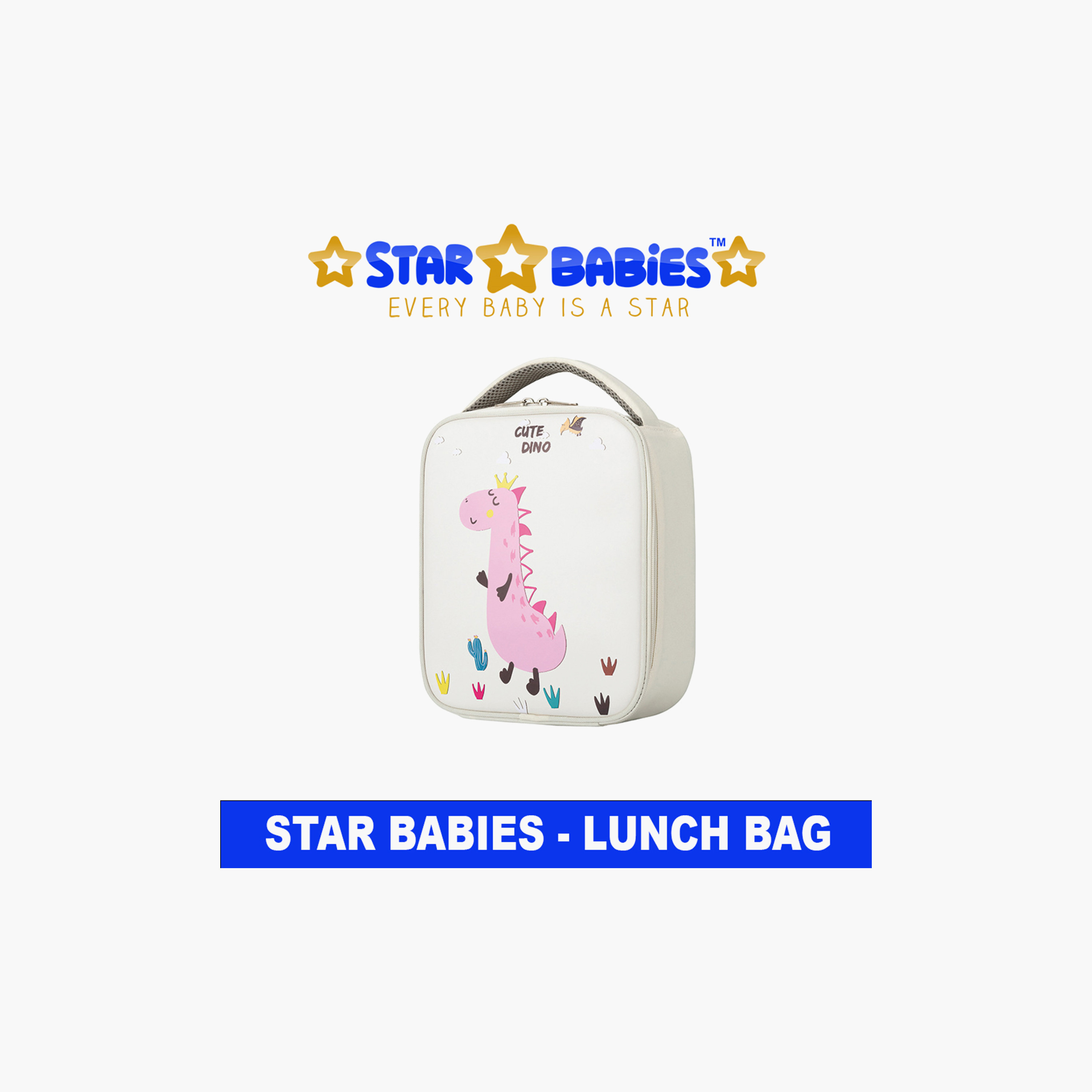 Star Babies Dino Printed Insulated Lunch Bag - 25 x 21 x 8 cm - White-school-lunchessentials-lunchbags-image-2