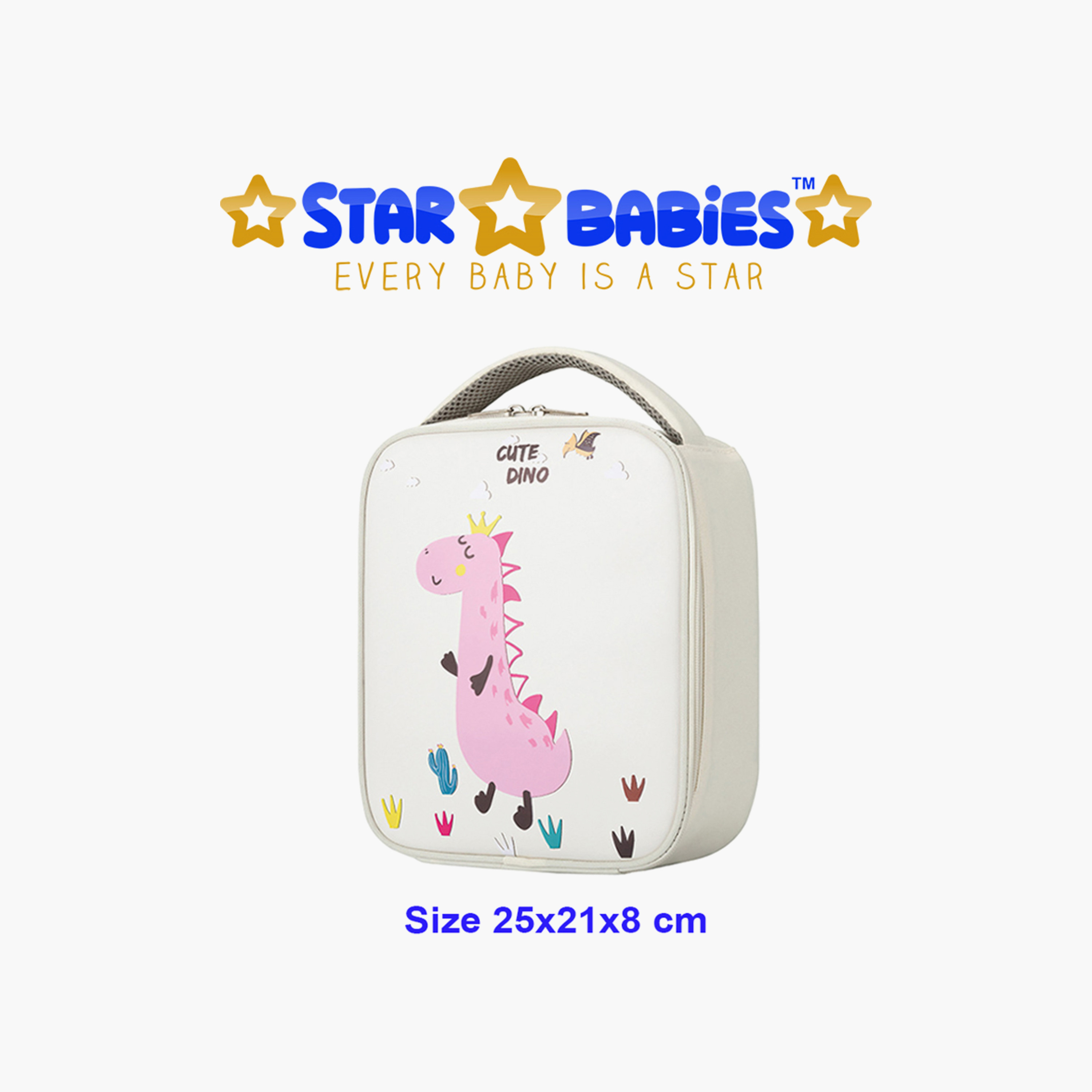 Star Babies Dino Printed Insulated Lunch Bag - 25 x 21 x 8 cm - White-school-lunchessentials-lunchbags-image-3