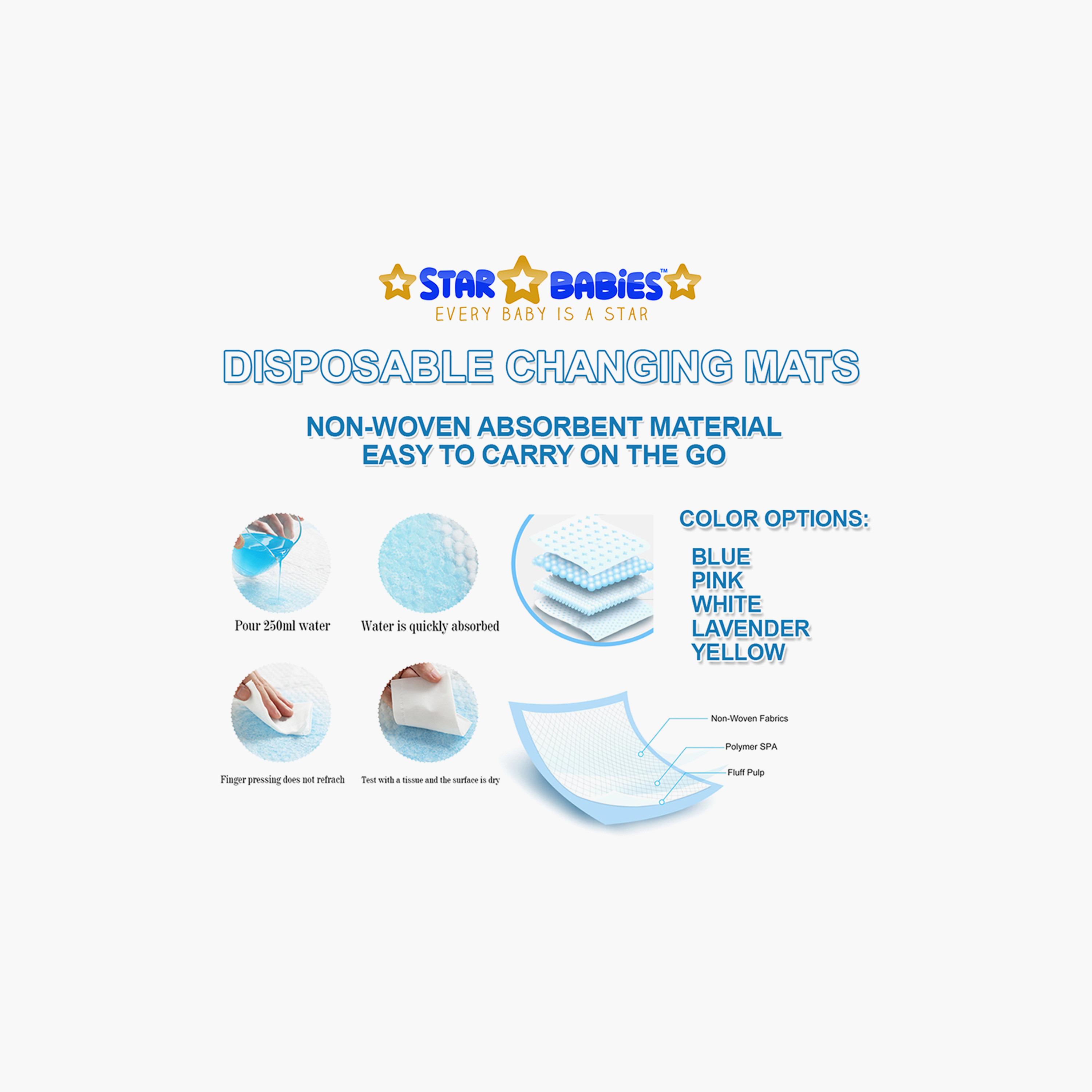 سجادات تغيير حفاضات للاستخدام مرة واحدة 95 قطعة كبيرة من ستار بيبيز-baby-diapering-changingmats-image-3