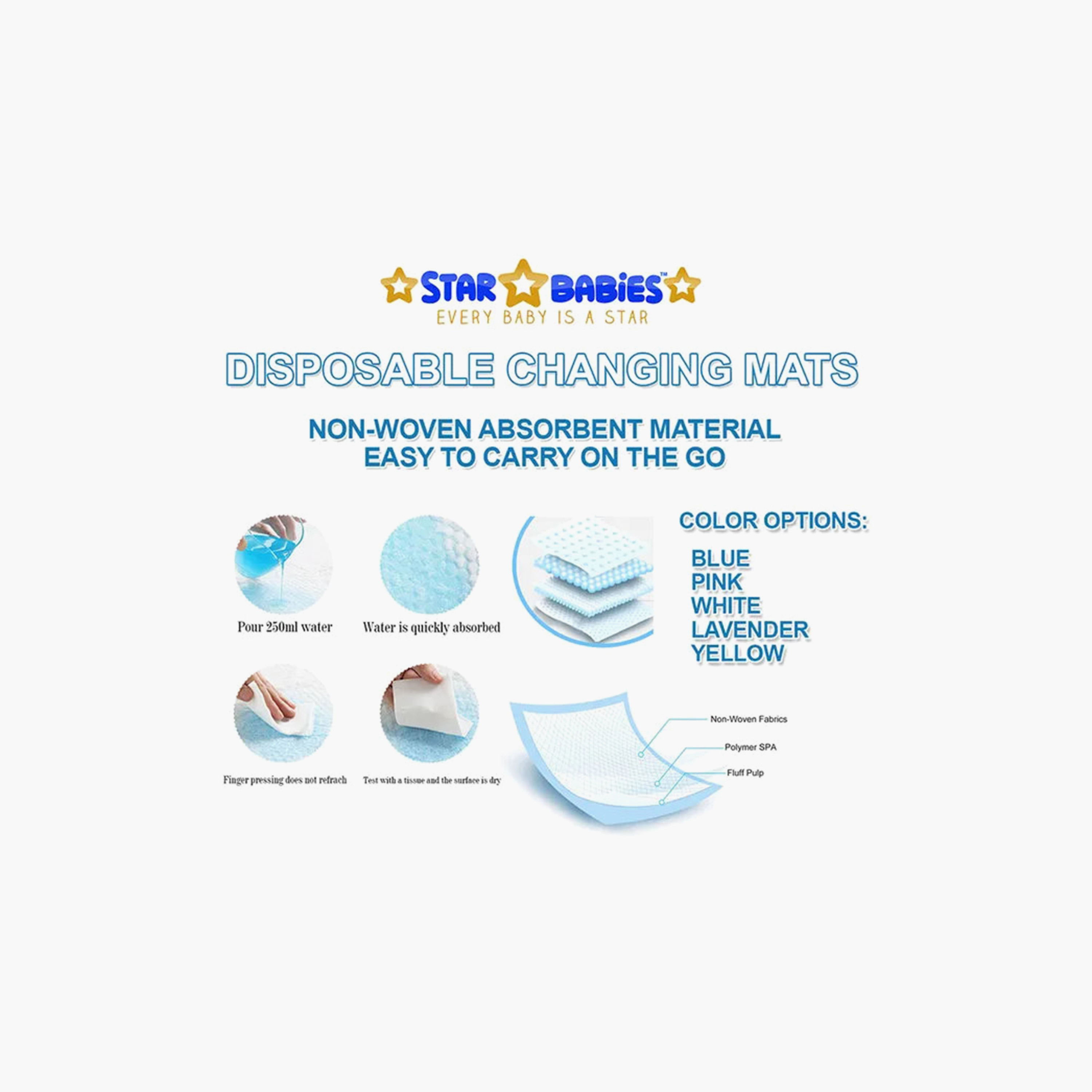 Star Babies 160-Piece Disposable Changing Mats - 45 x 60 cm - Large-baby-diapering-changingmats-image-4