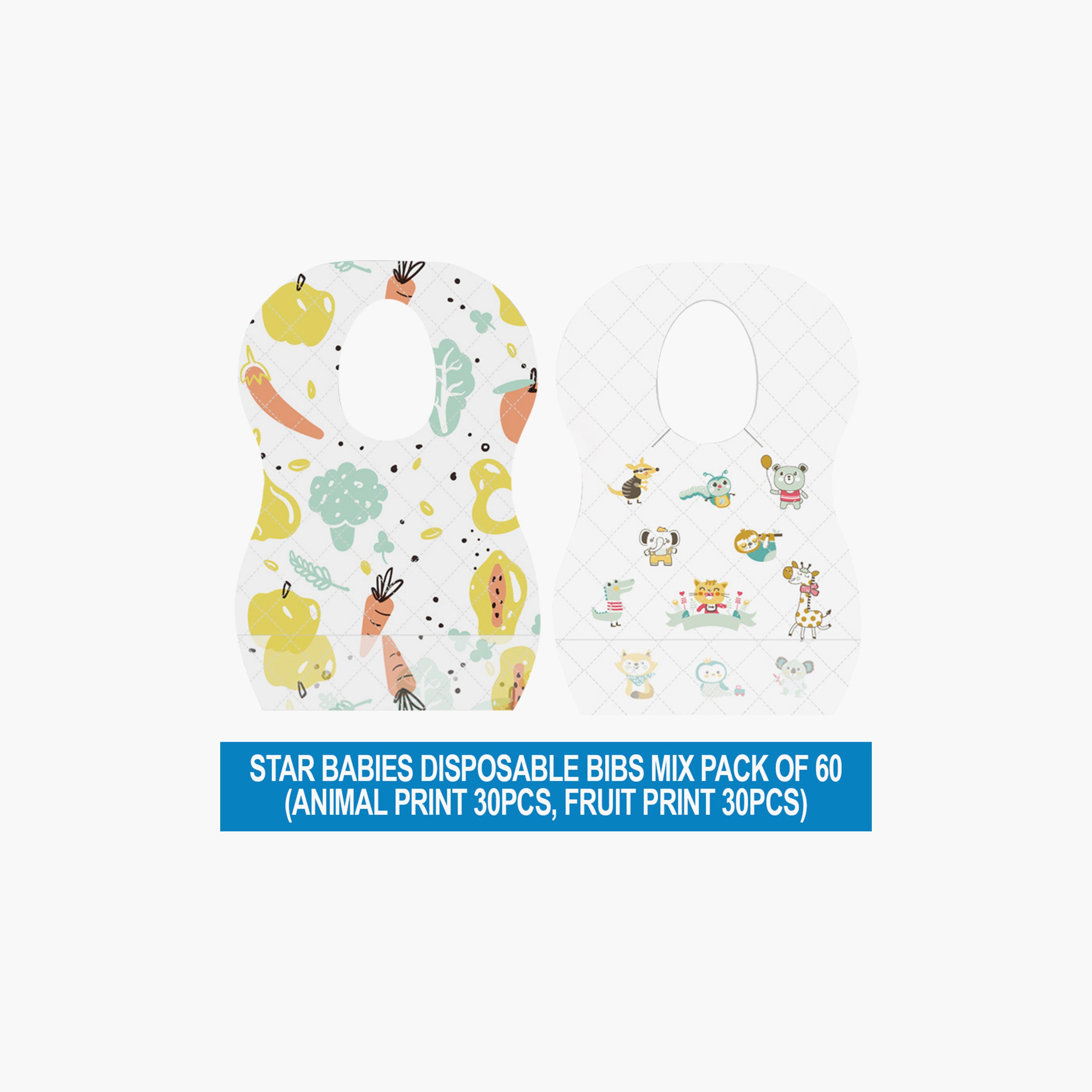Star Babies 50-Piece Disposable Bibs - Animal Print/Fruits Print-baby-feeding-bibs-image-2
