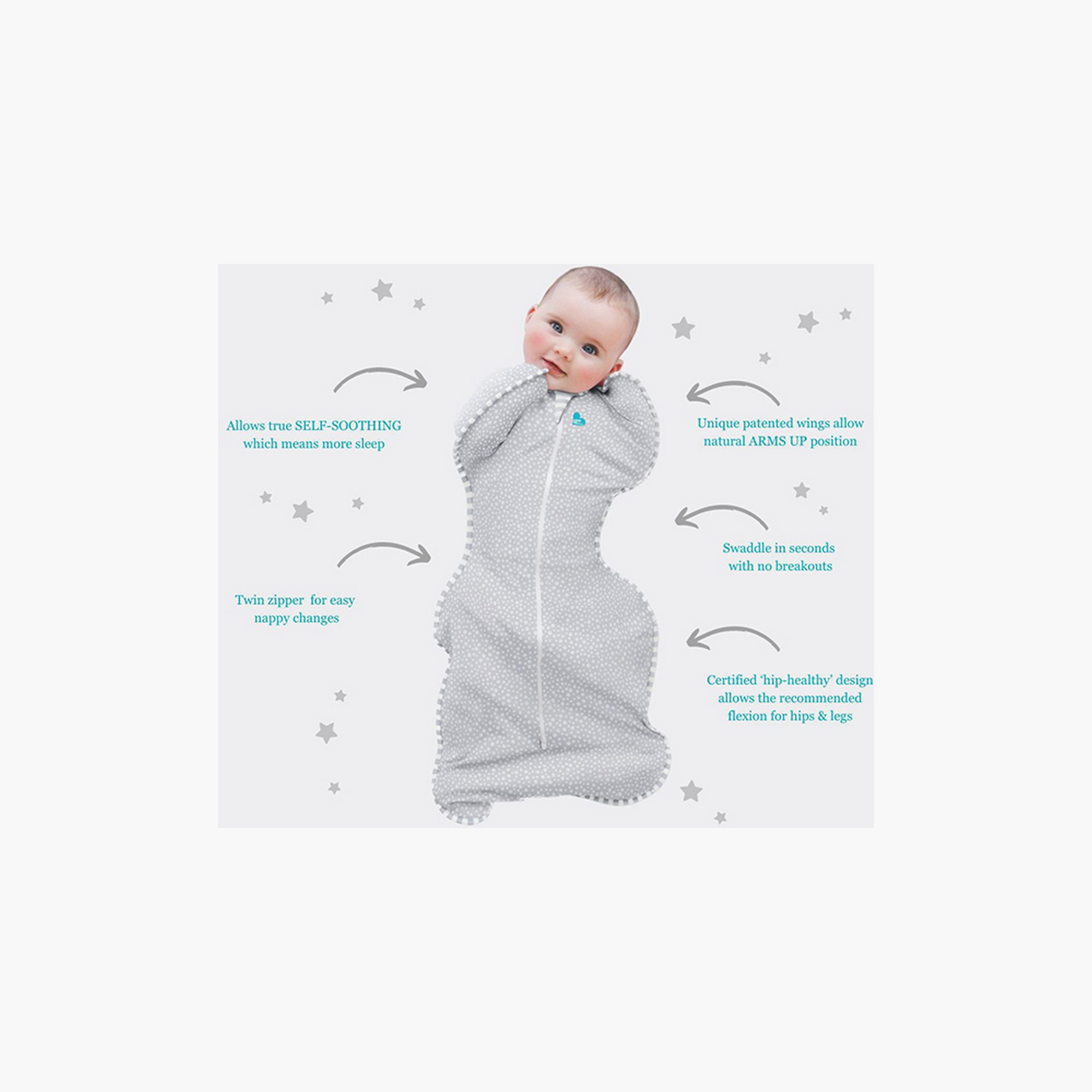 Love To Dream Dots Print Swaddle UP Sleeping Bag - Grey-baby-nursery-blanketsandswaddles-swaddlesandsleepingbags-image-2