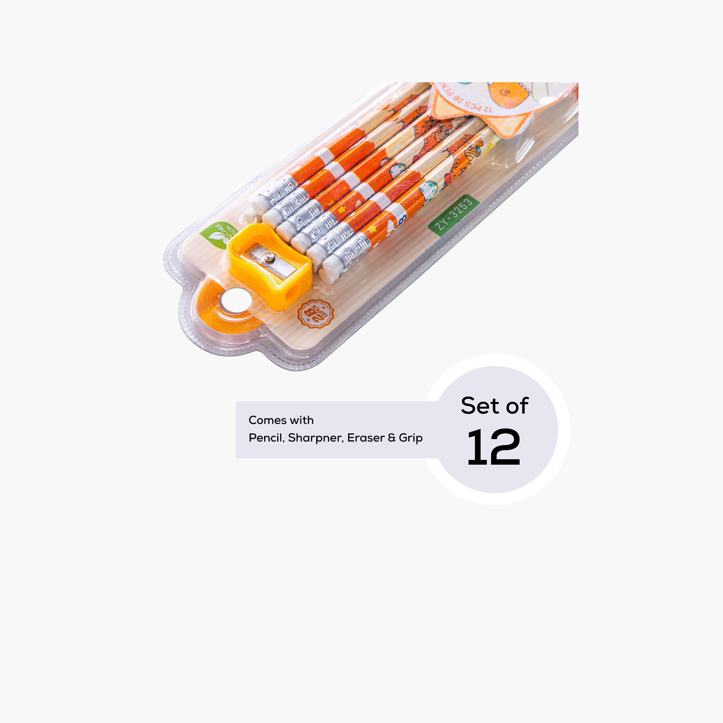 Eazy Kids 12-Piece 2B Pencils with Eraser & Sharpener - Orange-school-stationery-pensandpencils-image-3