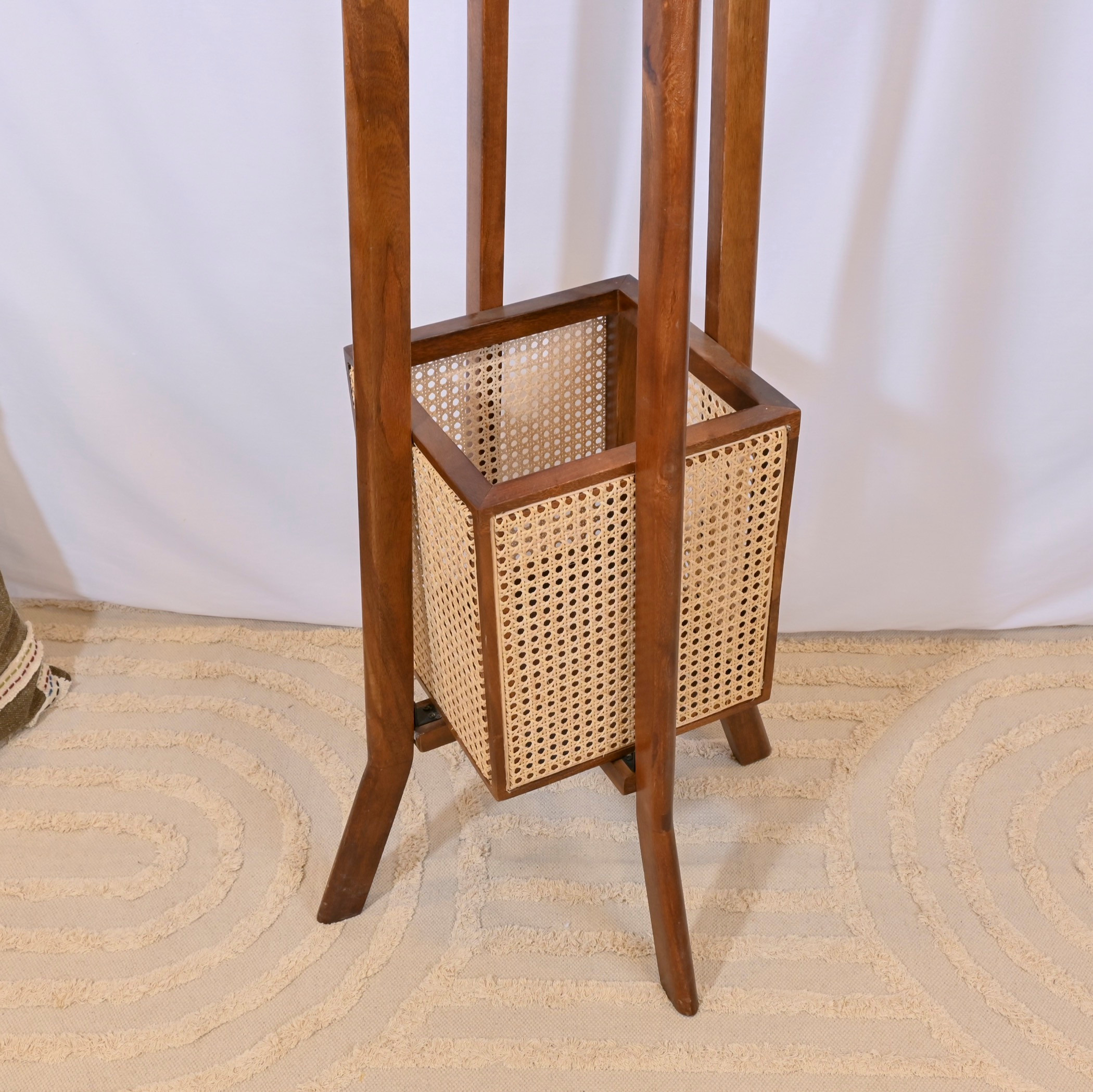 Crafted by Lifestyle Wooden Coat Hanger with Rattan Basket - 185 cms-household-storage-storagesolutions-tallhangers-image-3