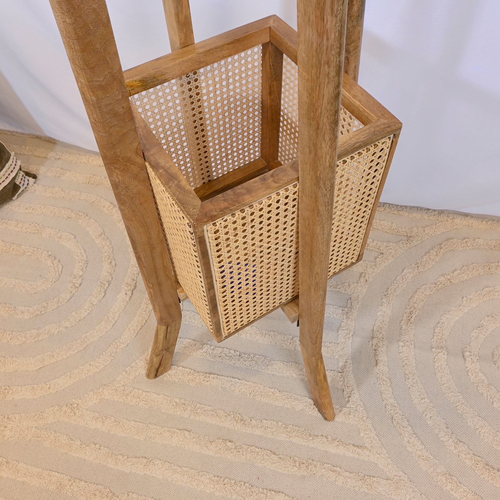 Crafted by Lifestyle Wooden Coat Hanger with Rattan Basket - 185 cms-household-storage-storagesolutions-tallhangers-image-6
