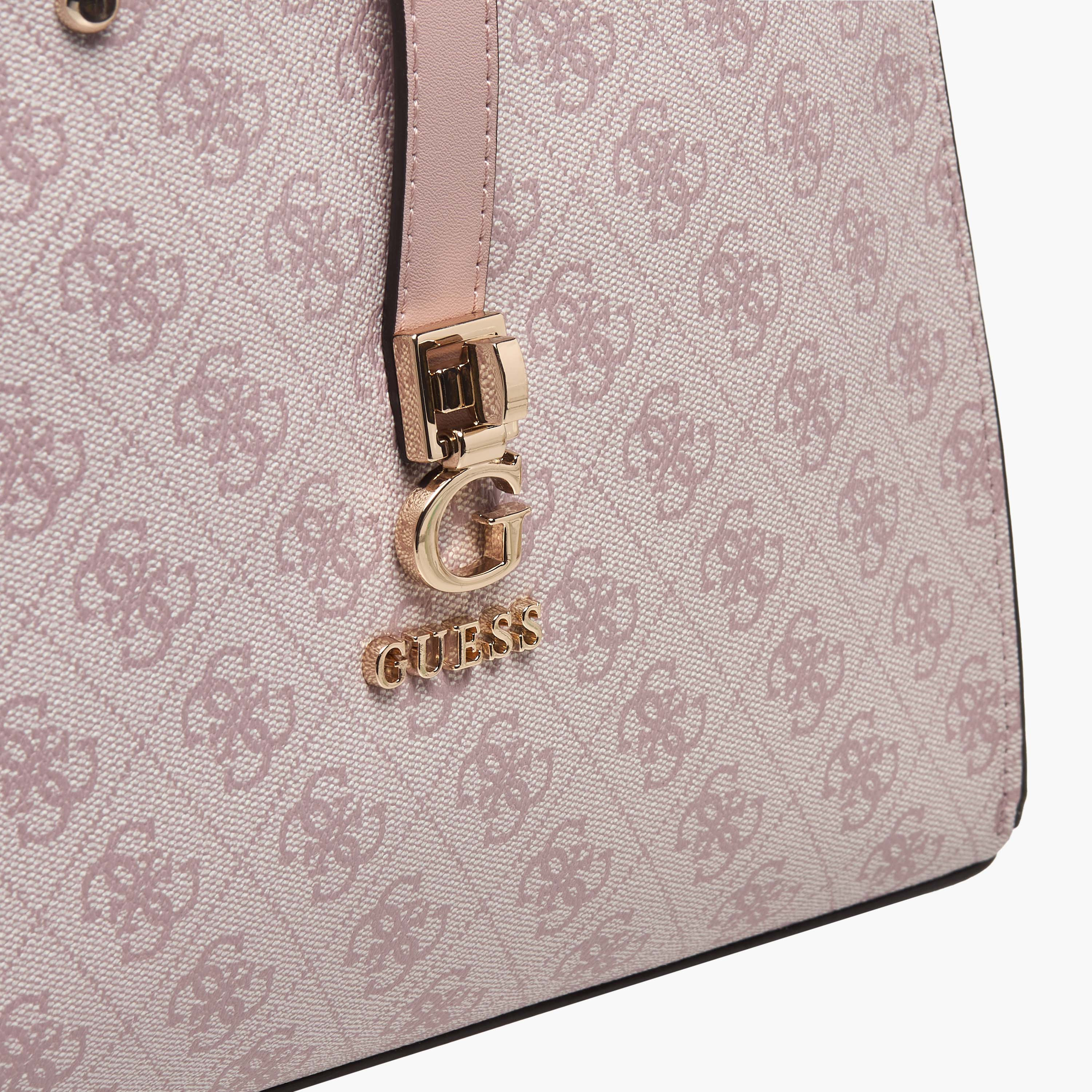 Guess Logo Print Satchel Bag with Detachable Chain Strap-women-bagsandwallets-handbags-image-4