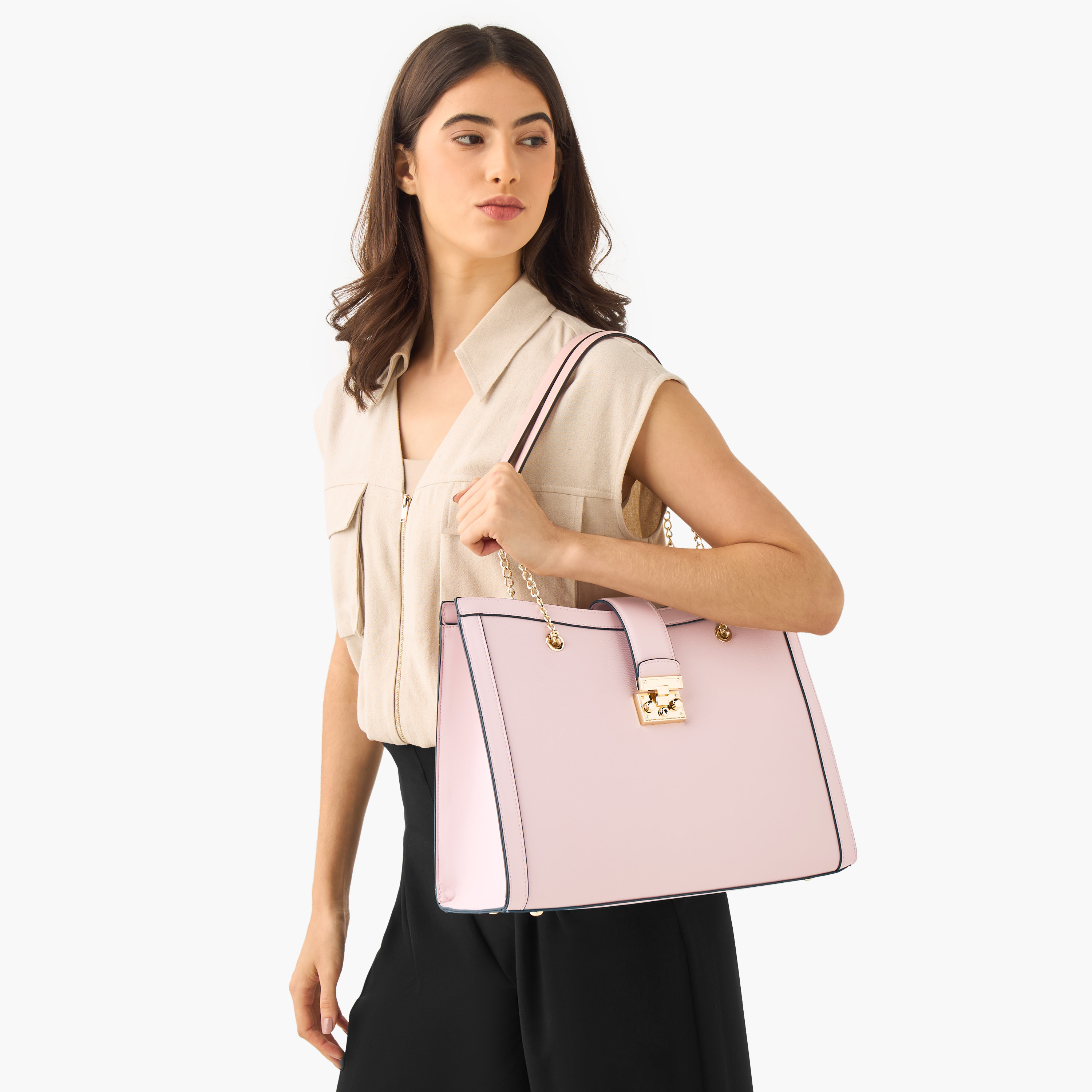 Sasha Textured Tote Bag with Chain Handles-women-bagsandwallets-handbags-image-2