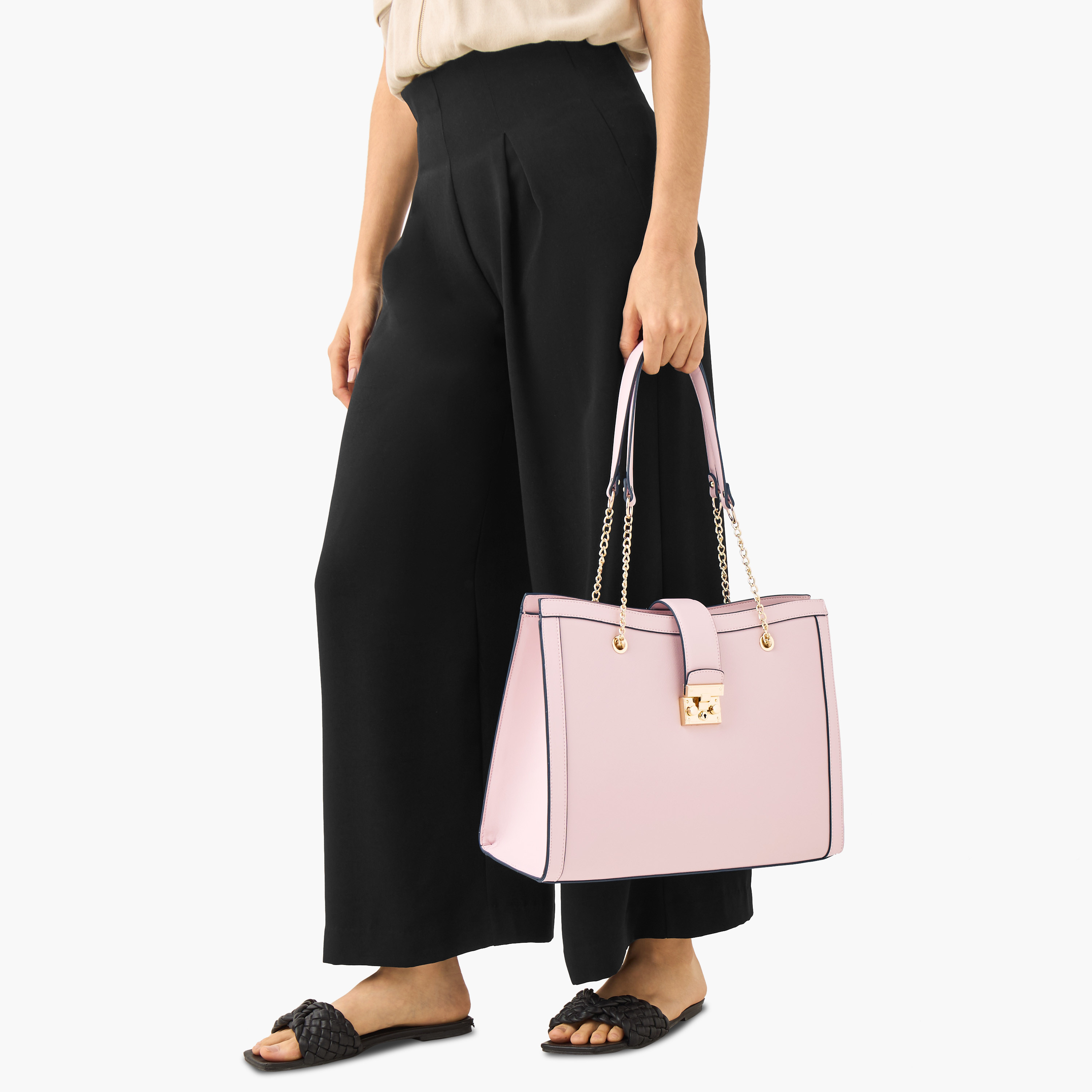 Sasha Textured Tote Bag with Chain Handles-women-bagsandwallets-handbags-image-8
