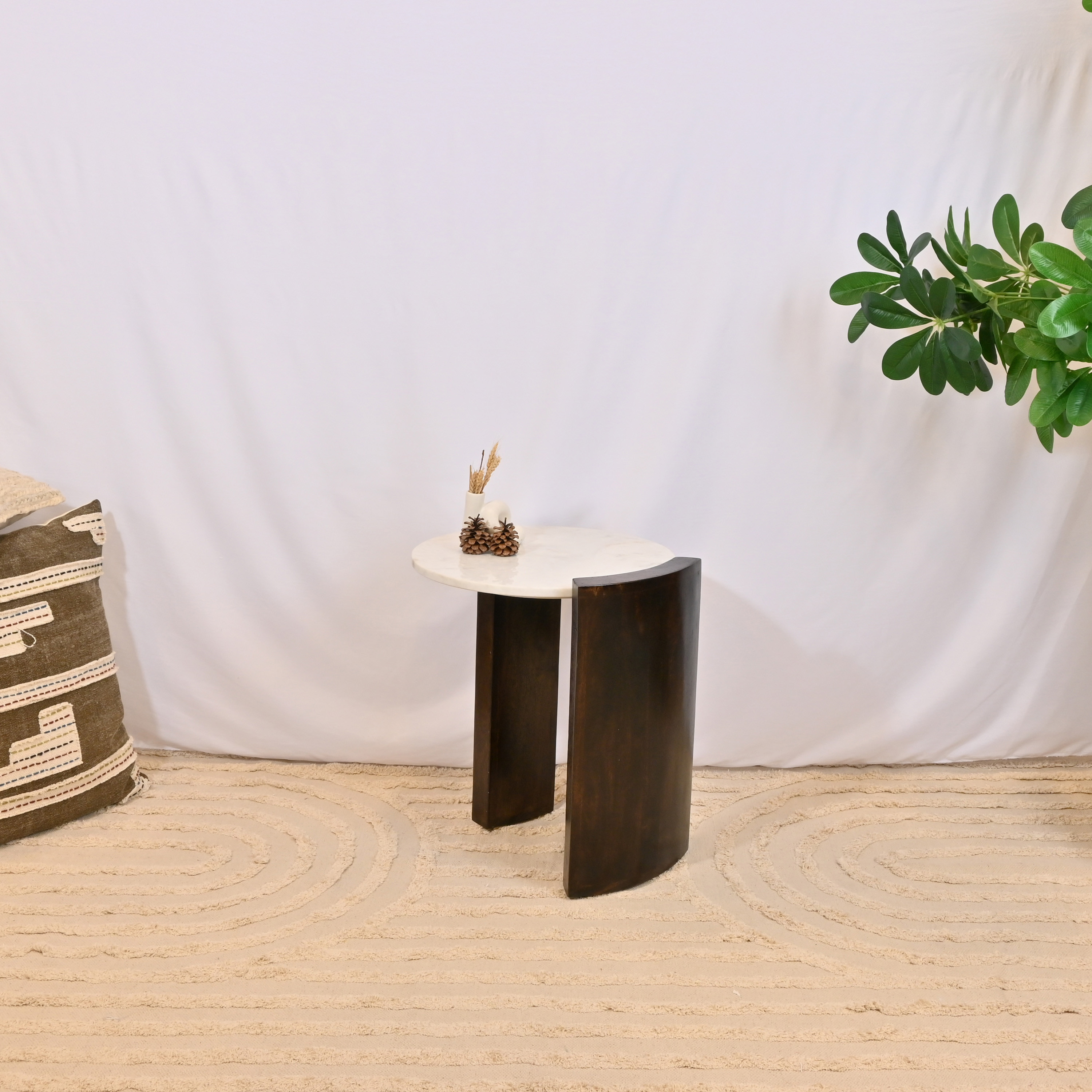 Crafted by Lifestyle Round Wooden Top Accent Table - 45x35x50 cms-furniture-livingroom-sideandendtables-image-1