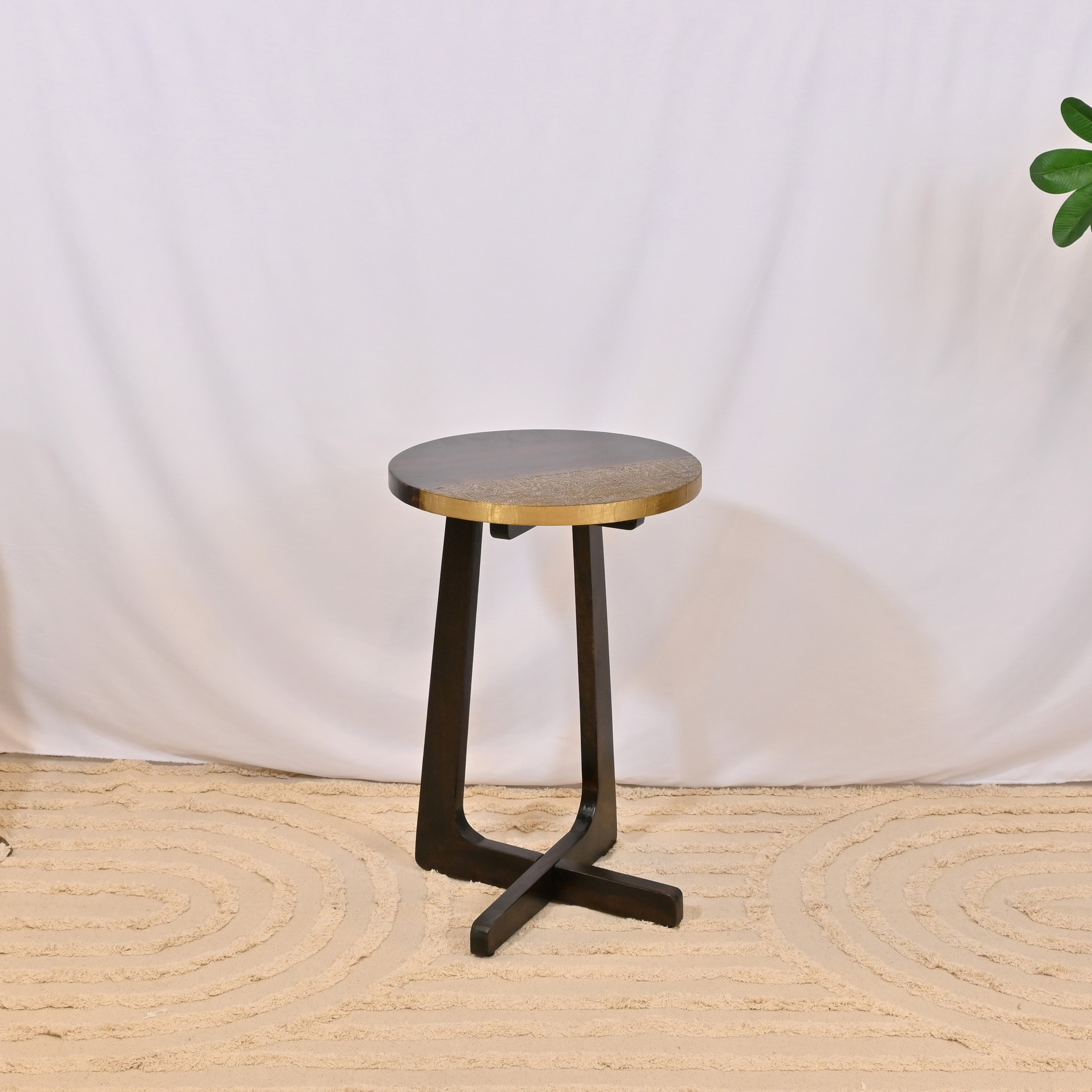 #confirm dimensions# Crafted by Lifestyle Round Wooden Top End Table with Metal Accent - 90x45 cms-furniture-livingroom-sideandendtables-image-2
