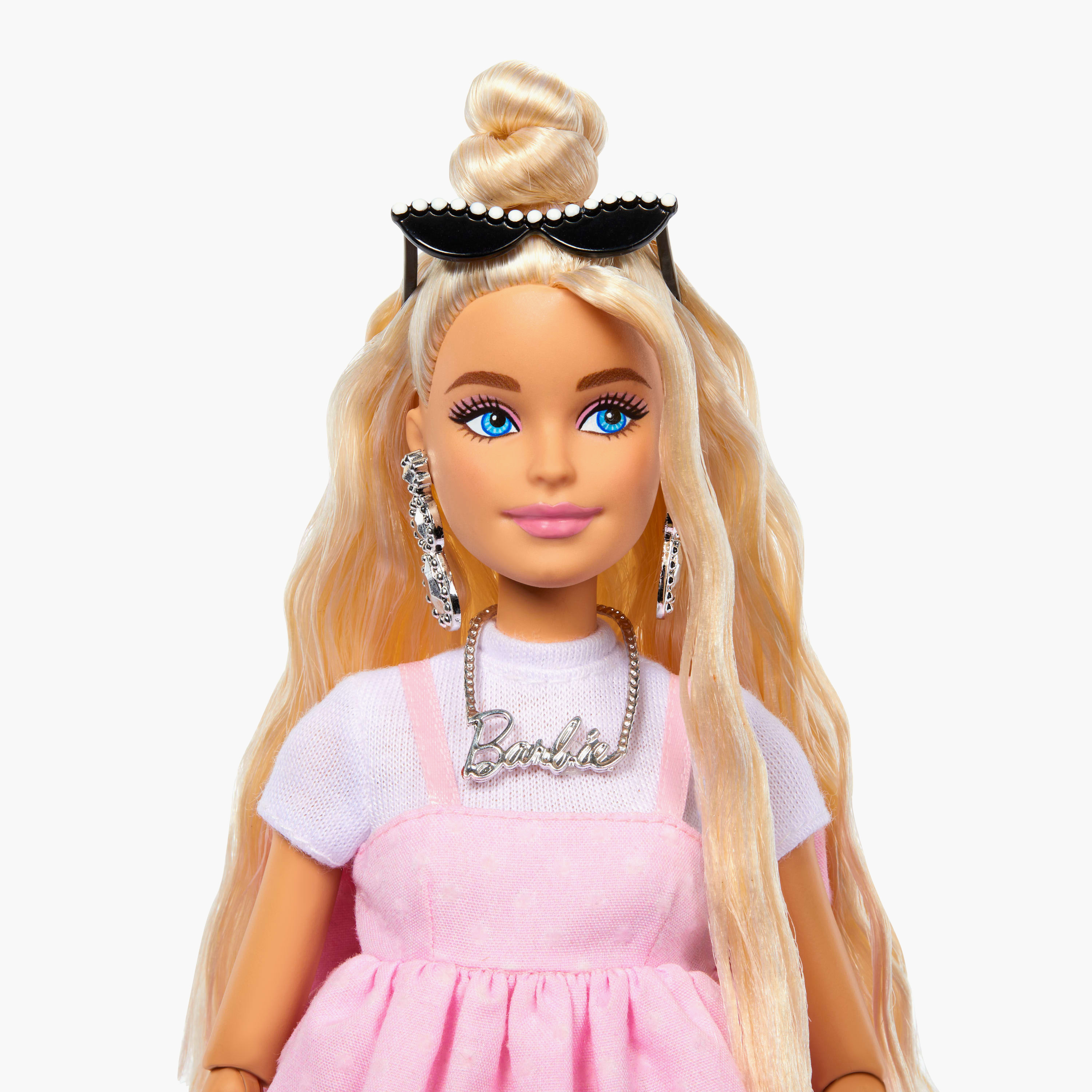 Barbie Deluxe Style Doll #3 in Barbiecore Outfit, Blond Hair in Top Knot, Pink Pastel Dress with Bow-toys-dollsandplaysets-dolls-image-4