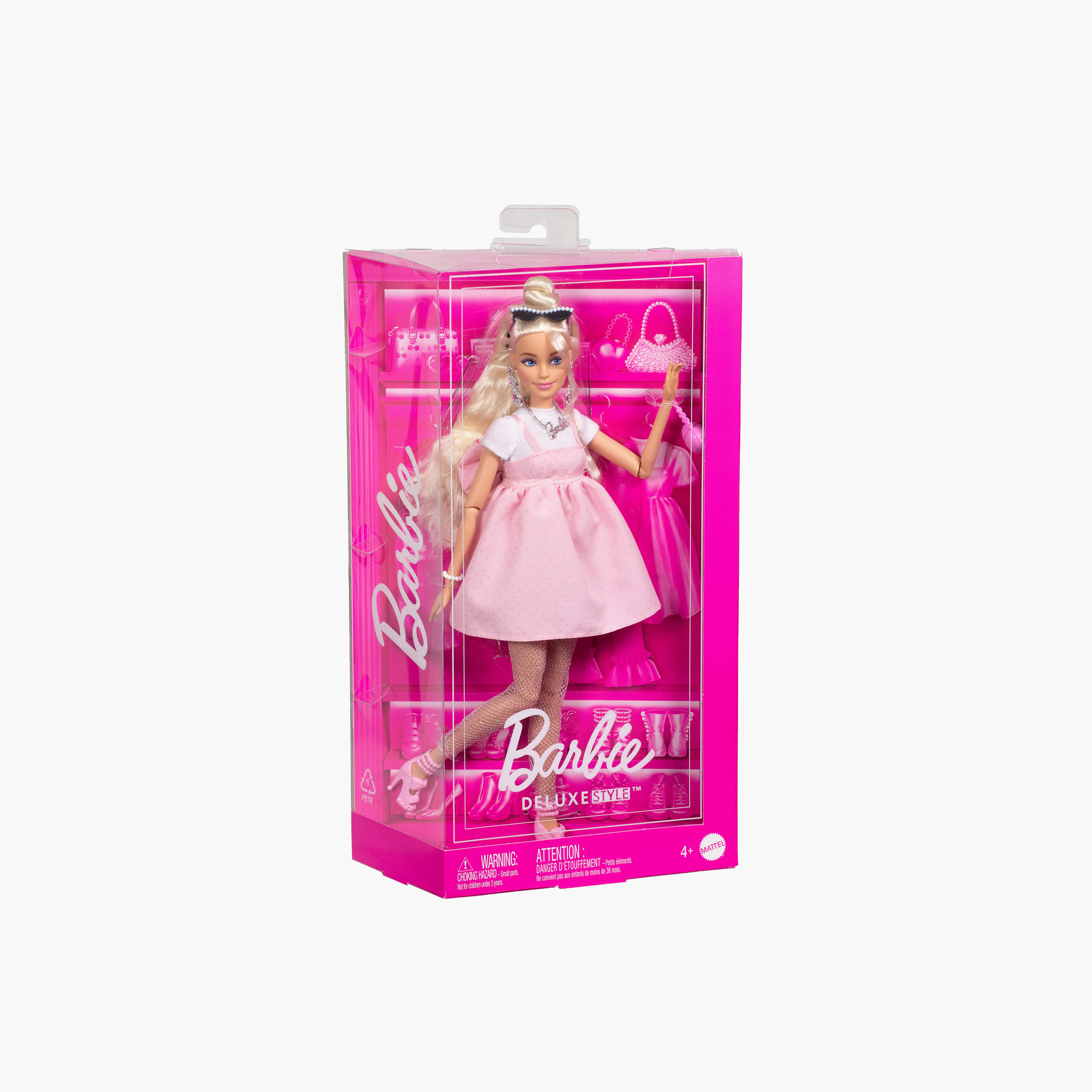 Barbie Deluxe Style Doll #3 in Barbiecore Outfit, Blond Hair in Top Knot, Pink Pastel Dress with Bow-toys-dollsandplaysets-dolls-image-6