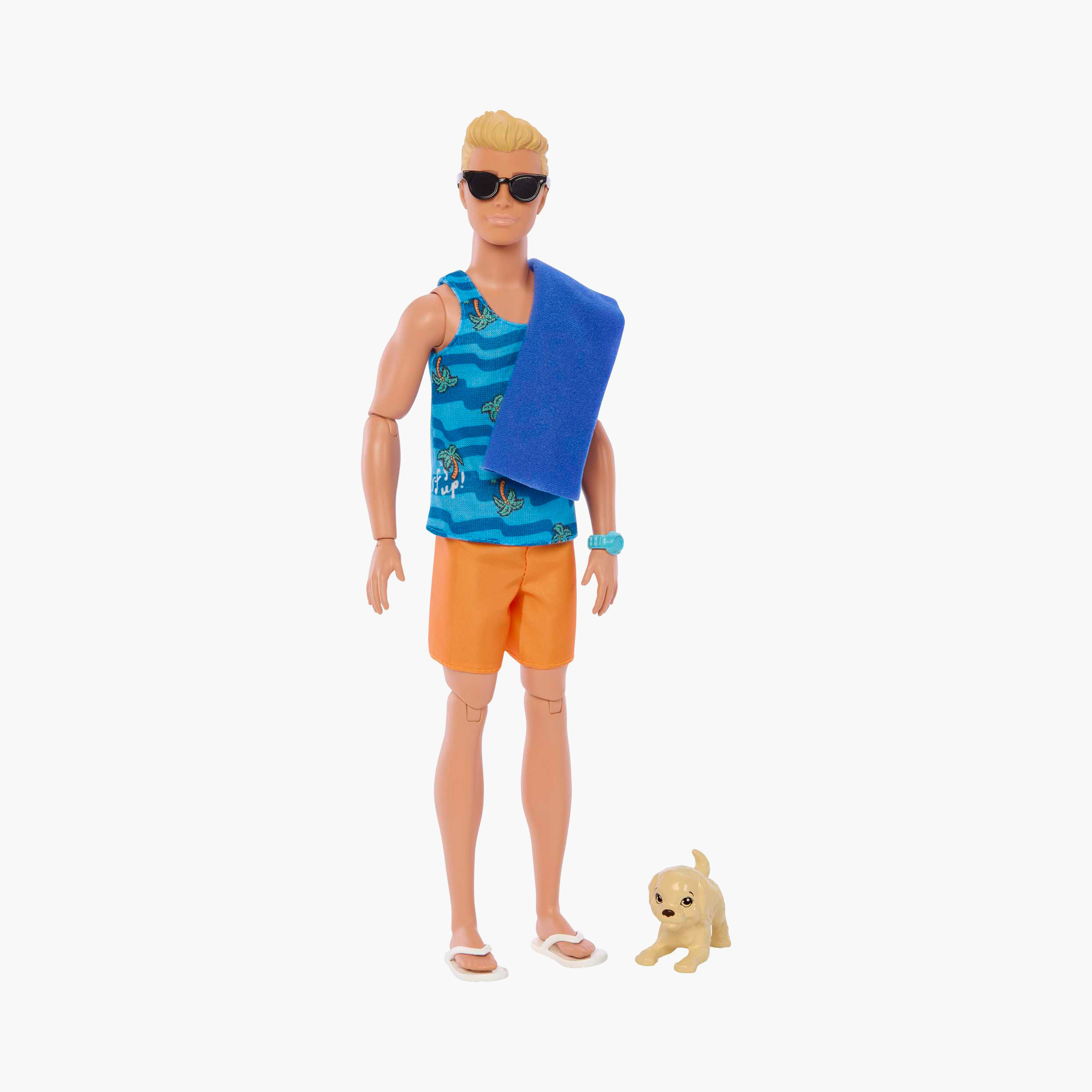 Ken Doll with Surfboard and Pet Puppy, Poseable Blonde Barbie Beach Doll with Themed Accessories-toys-dollsandplaysets-dollplaysets-image-3
