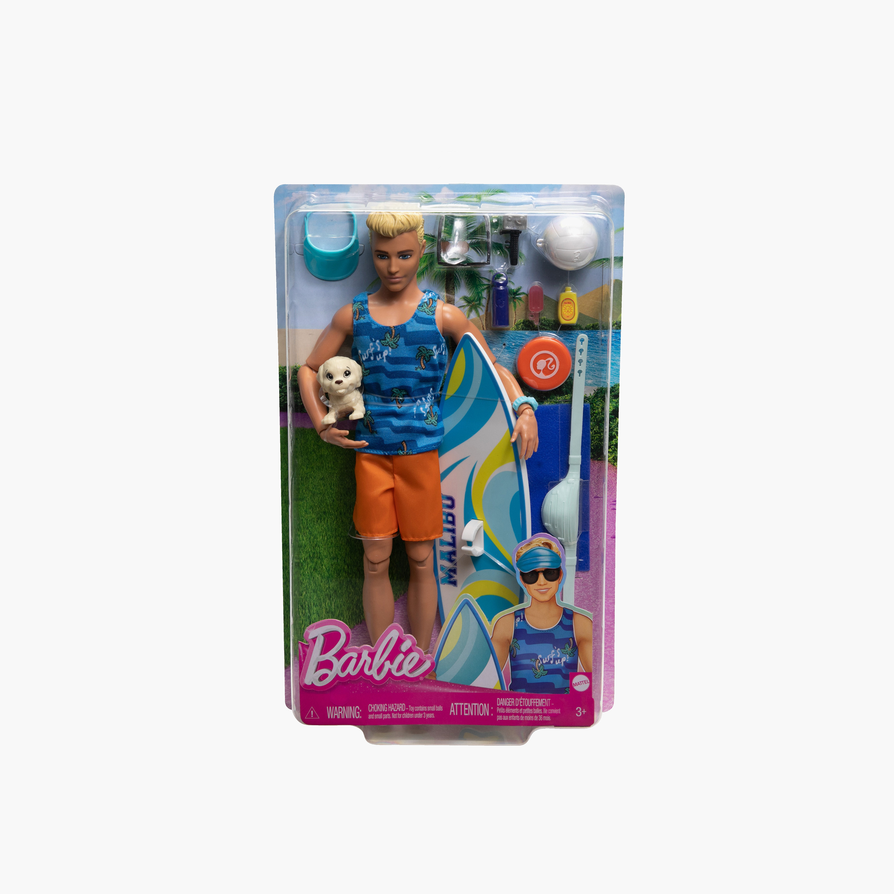 Ken Doll with Surfboard and Pet Puppy, Poseable Blonde Barbie Beach Doll with Themed Accessories-toys-dollsandplaysets-dollplaysets-image-6