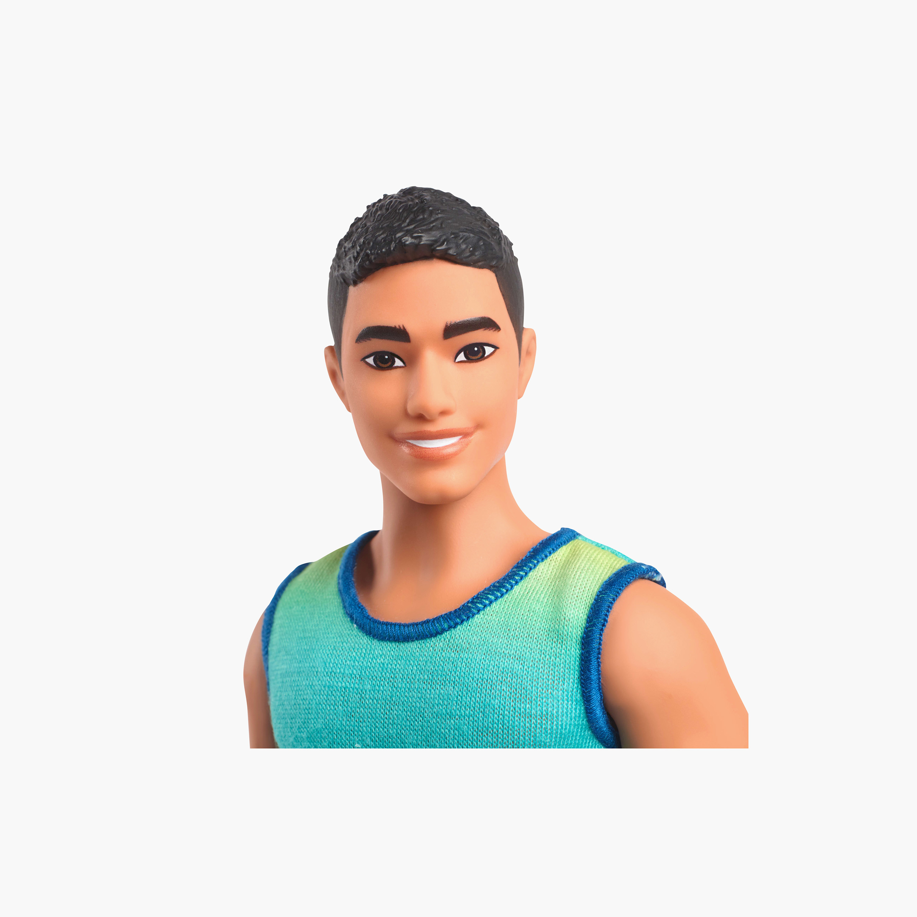 Barbie Fashionistas Ken Doll #236, Black Hair, Blue & Green Ombre Tank, Jean Shorts, Silver Sneakers-toys-dollsandplaysets-dolls-image-3