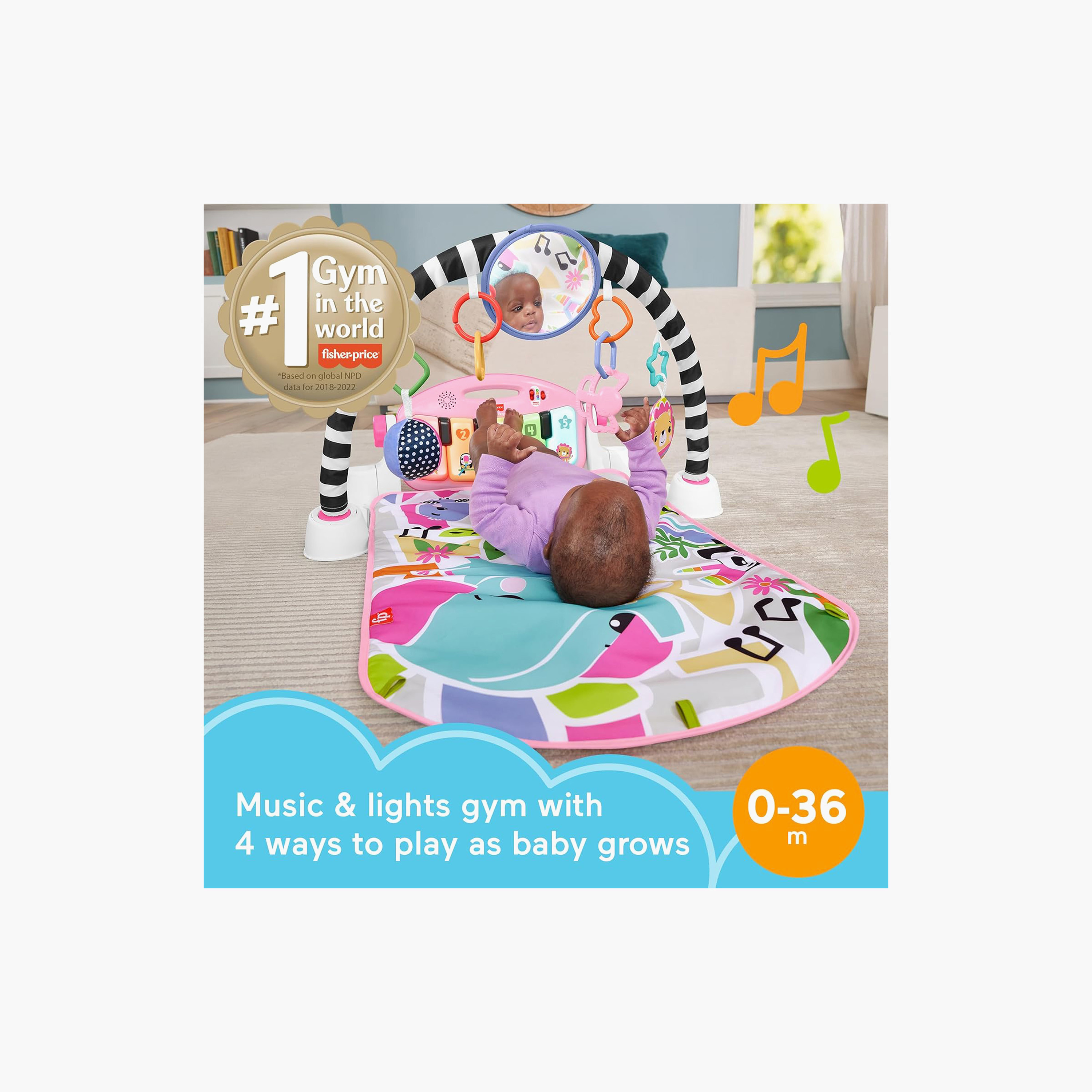 Fisher-Price Baby Activity Mat Glow and Grow Kick & Play Piano Gym, Musical Toy, Ages 0+ Months-baby-infantactivity-playgyms-image-2