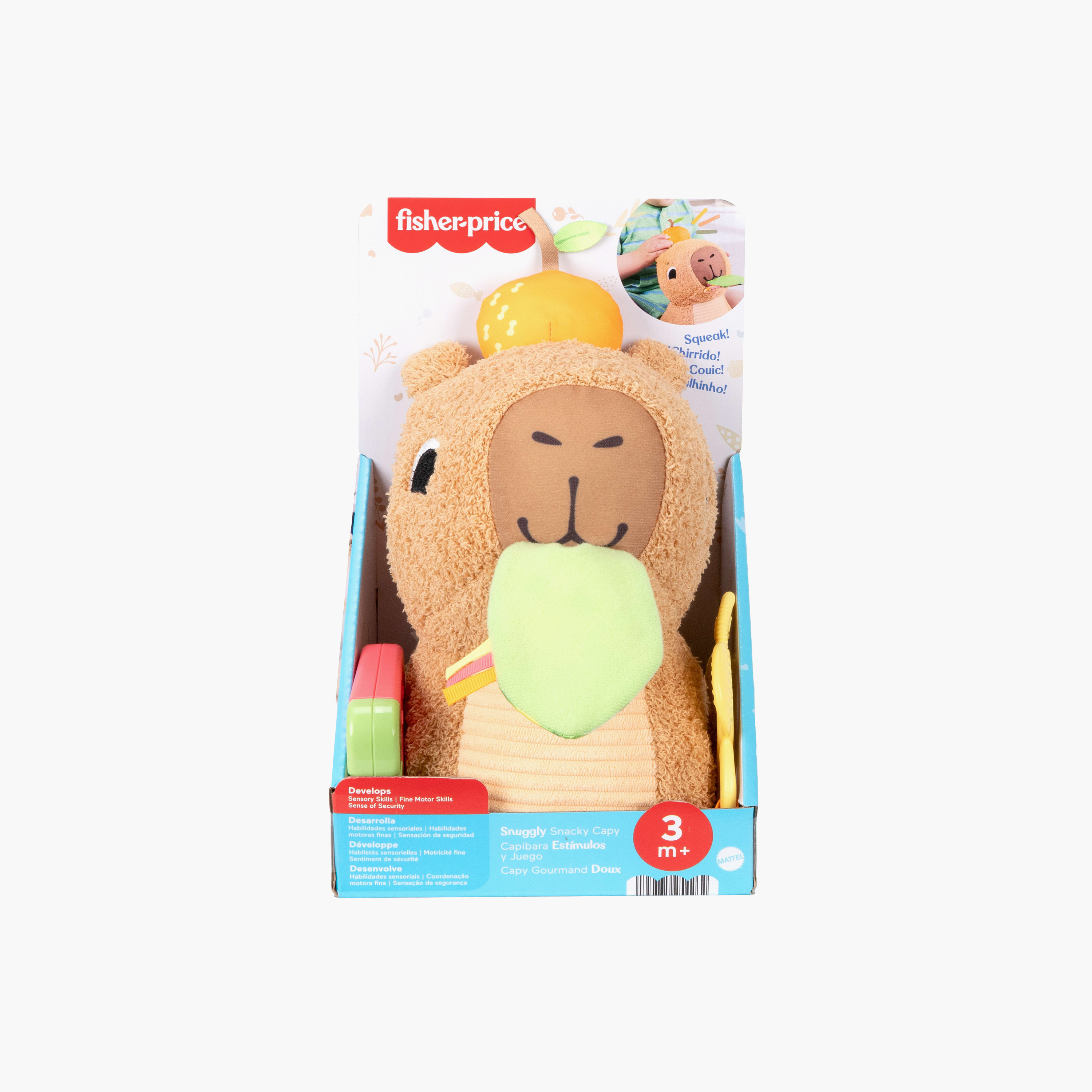 Fisher-Price Baby Sensory Toy Snuggly Snacky Capybara with Teether & Rattle for Ages 3+ Months-toys-plushsofttoys-animals-image-6