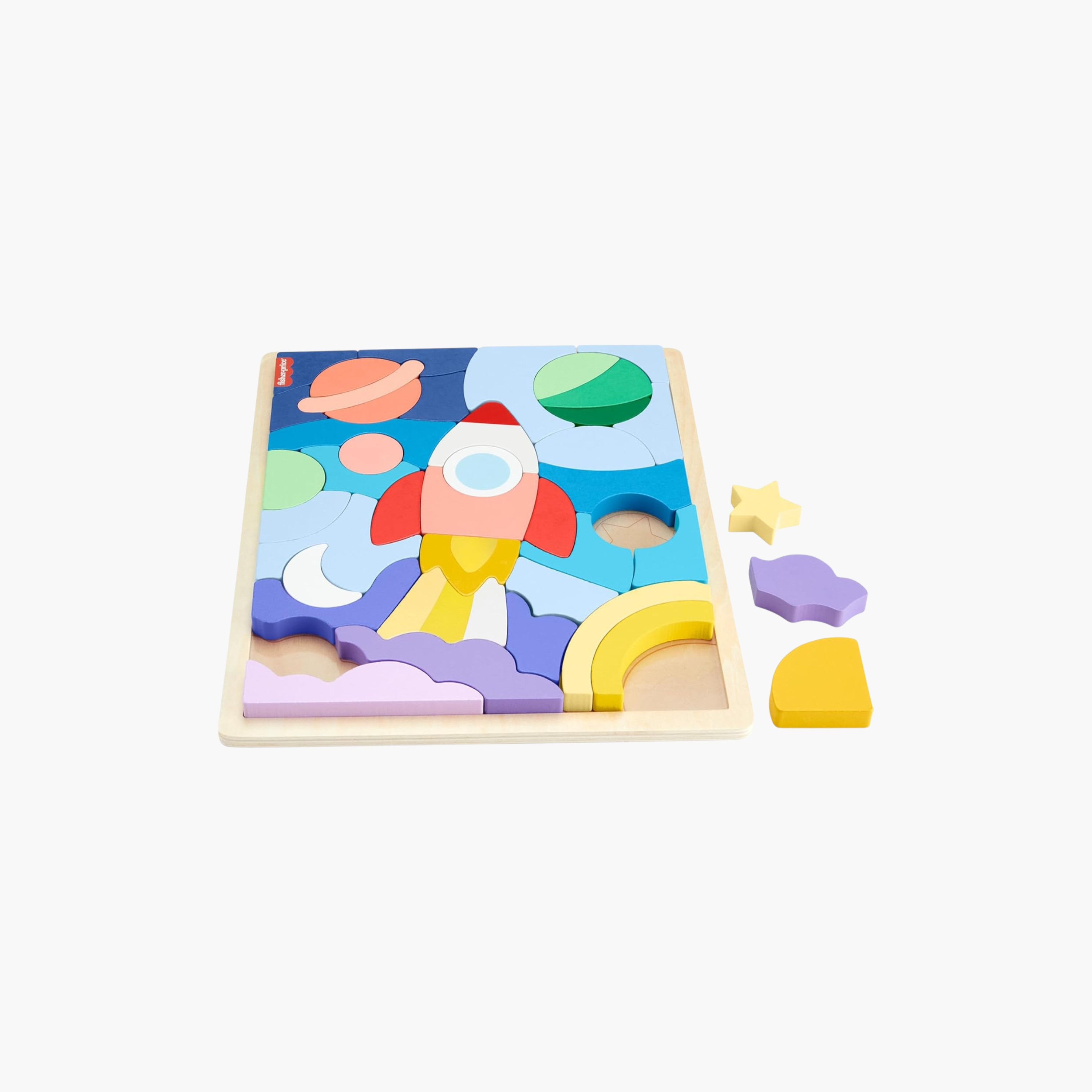 Fisher-Price Wood Preschool Toy Space Blocks Jigsaw Puzzle, 42 Stackable Pieces, Kids Ages 3+ Years-toys-indoortoys-puzzles-image-3