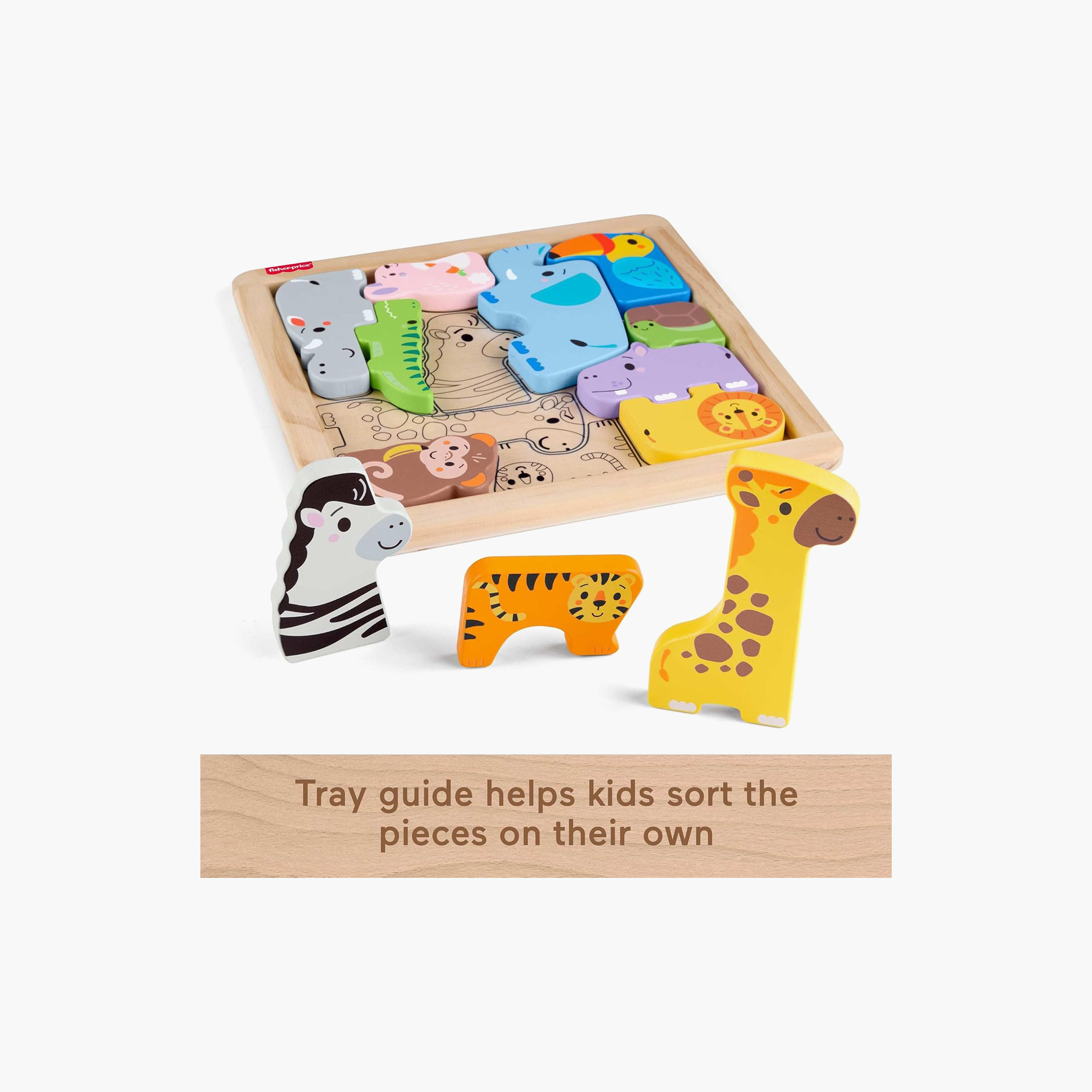 Fisher-Price Wood Animal Puzzle, 12-Piece Shape-Sorting Activity for Preschool Kids Ages 2+ Years-toys-indoortoys-puzzles-image-4