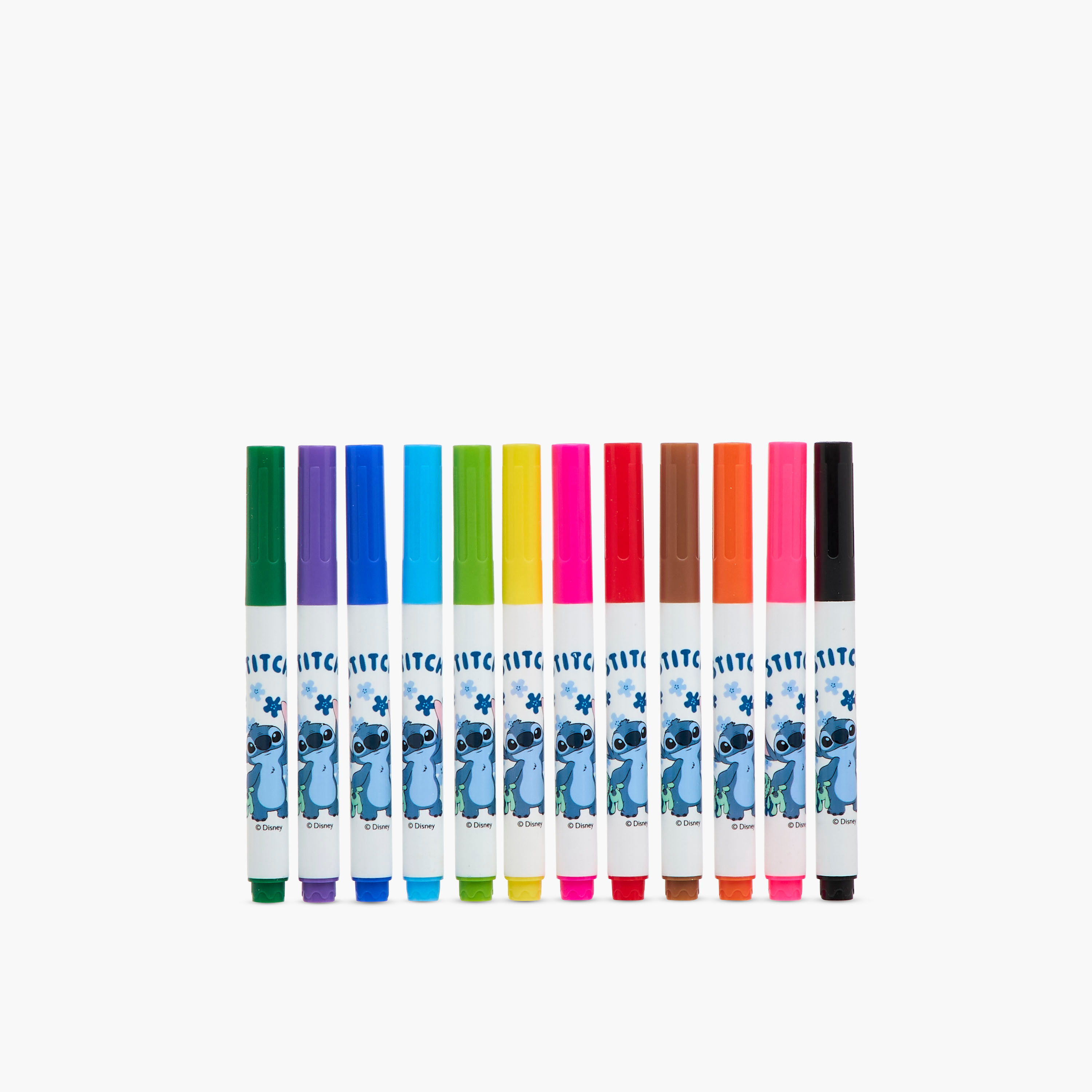 مجموعة أقلام تلوين قابلة للغسل 12 قطعة بطبعات ستيتش من ديزني-school-stationery-pensandpencils-image-2