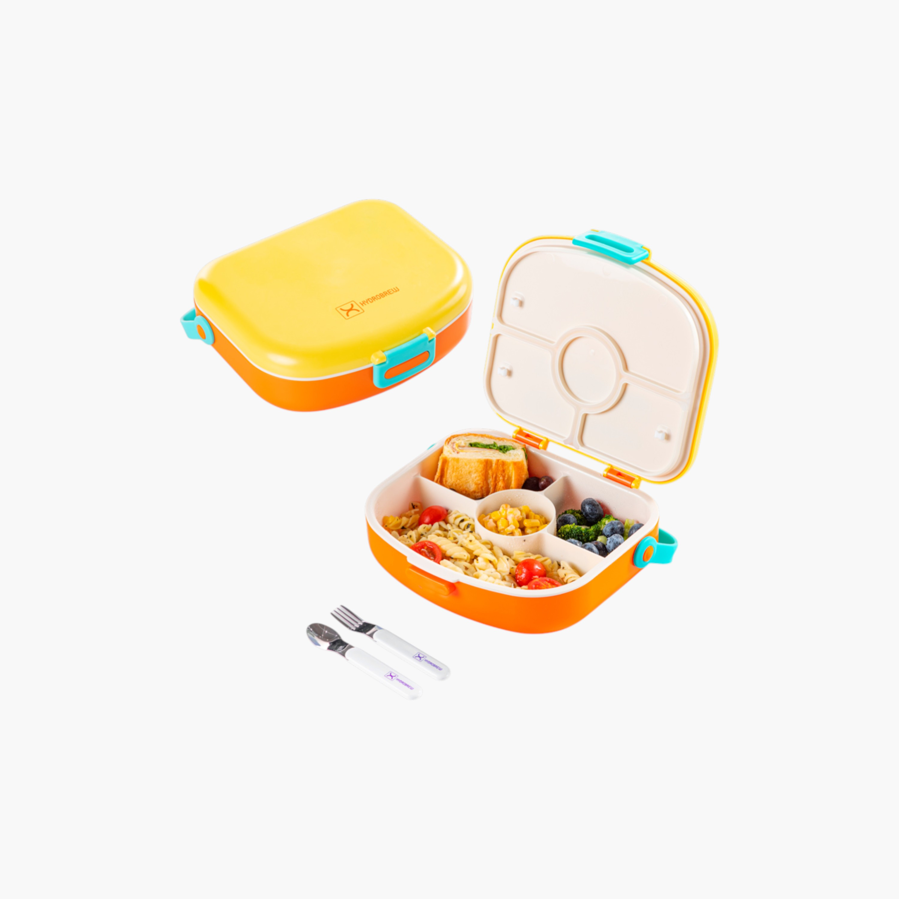 صندوق غداء بينتو 4 أقسام مع ملعقة وشوكة من هيدروبرو-school-lunchessentials-lunchboxes-image-1