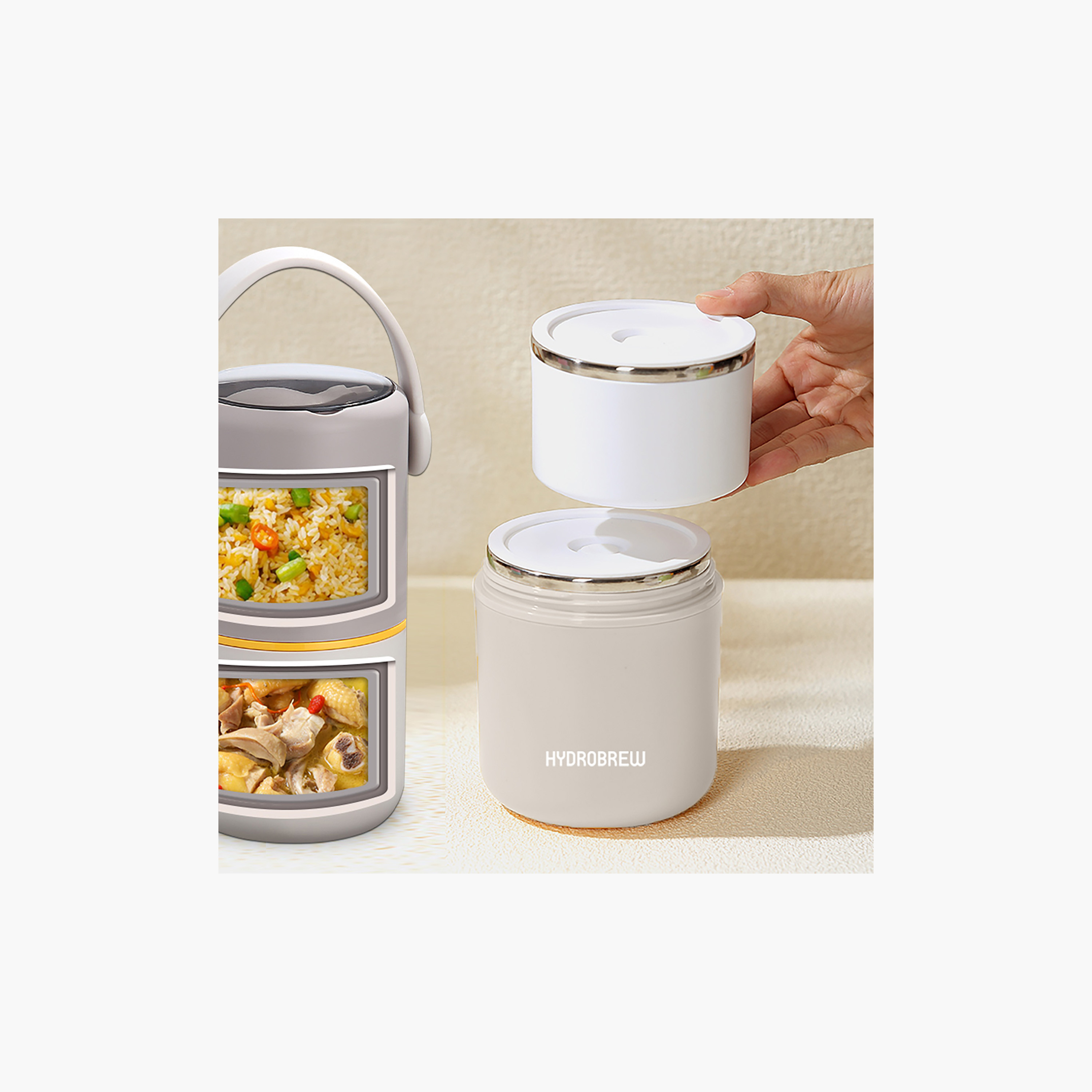 صندوق غداء مزدوج ستانلس ستيل مع شوكة وملعقة قابلة للطي من هيدرو برو-school-lunchessentials-lunchboxes-image-3