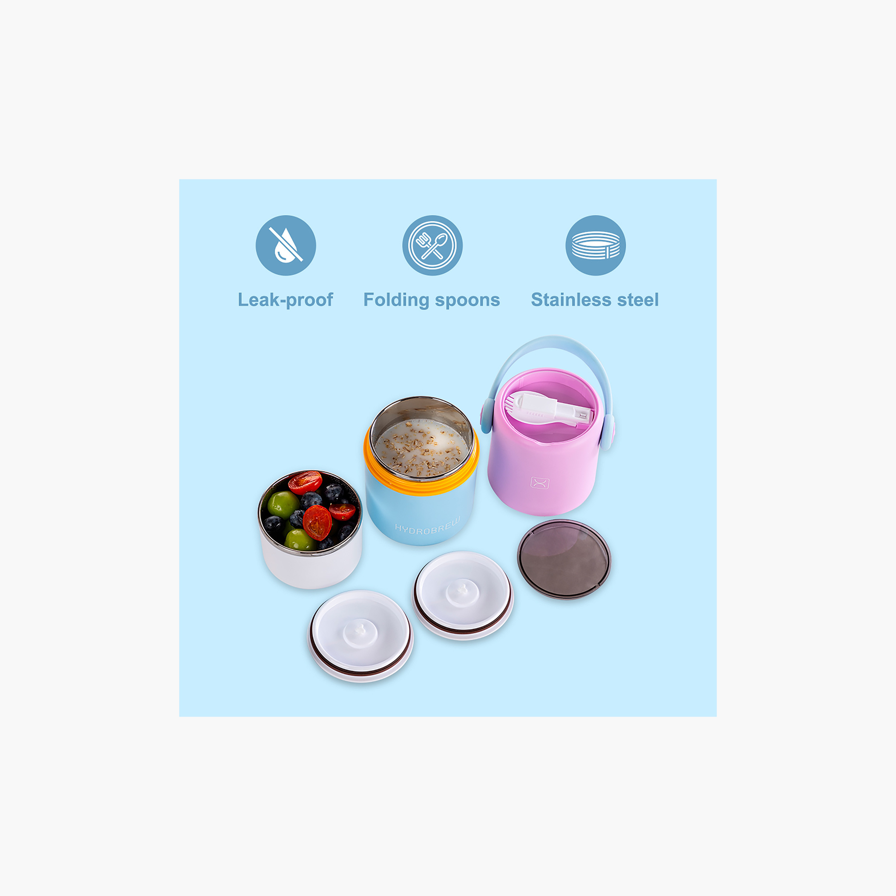صندوق غداء مزدوج بطابقين ستانلس ستيل مع شوكة قابلة للطي من هايدروبرو-school-lunchessentials-lunchboxes-image-6