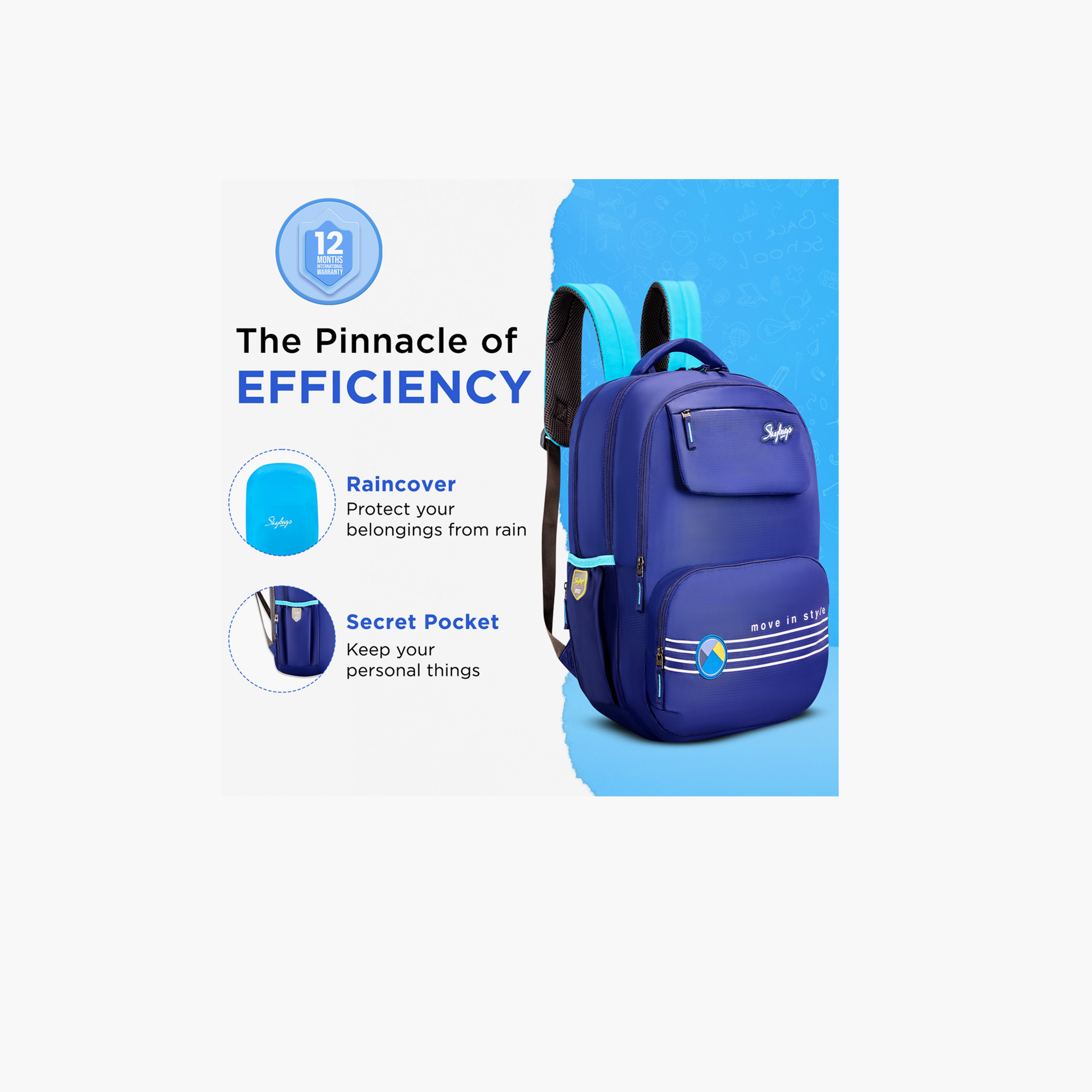 Skybags 42 L Backpack, Polyester, Adjustable Shoulder Strap | Bussin-04-school-bagsandbackpacks-backpacks-image-4