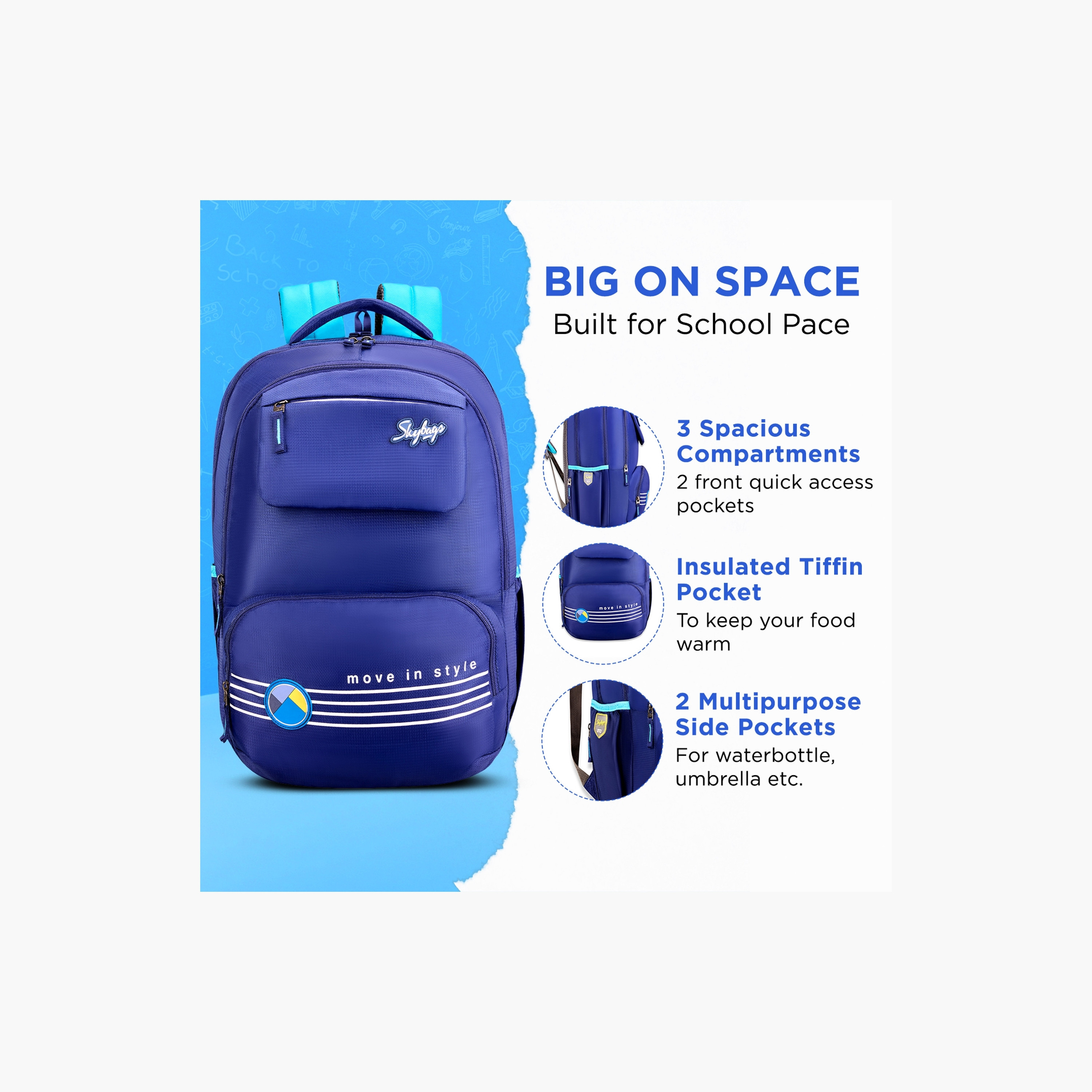 Skybags 42 L Backpack, Polyester, Adjustable Shoulder Strap | Bussin-04-school-bagsandbackpacks-backpacks-image-5