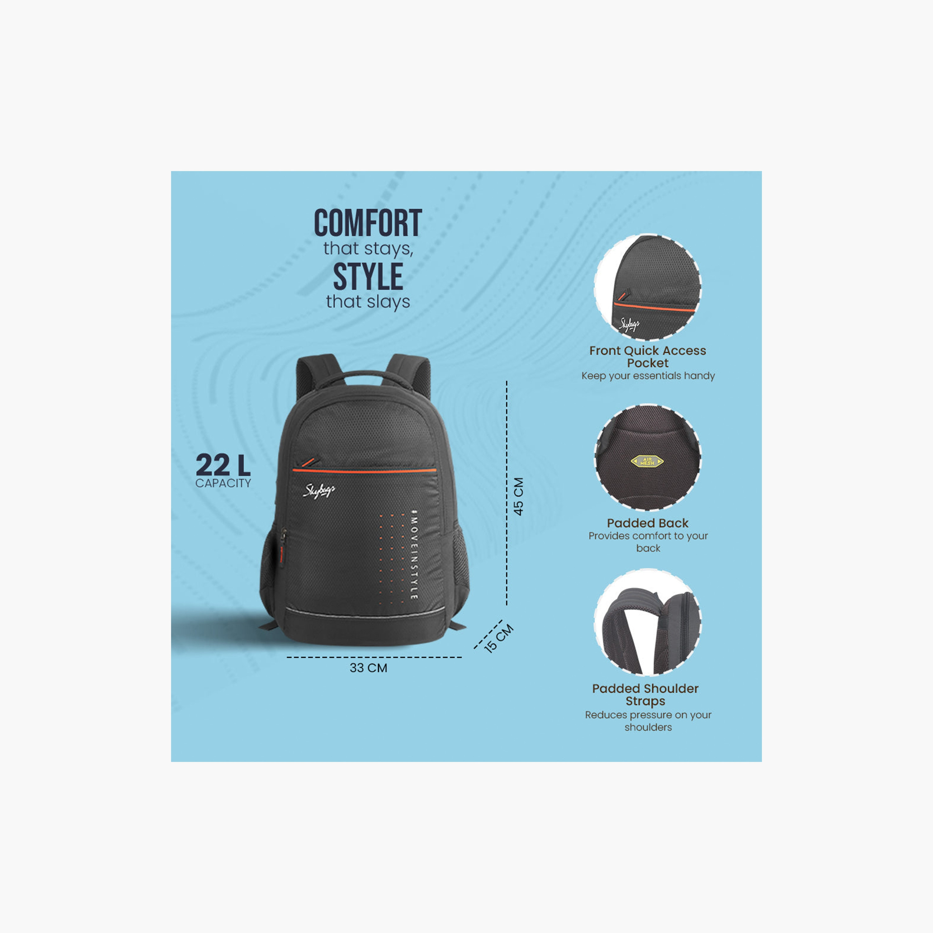 سكاي باغ- شنطة ظهر 22 لتر، بوليستر، حزام كتف قابل للتعديل | IKONNA2-travel-luggagesandbags-backpacks-image-4