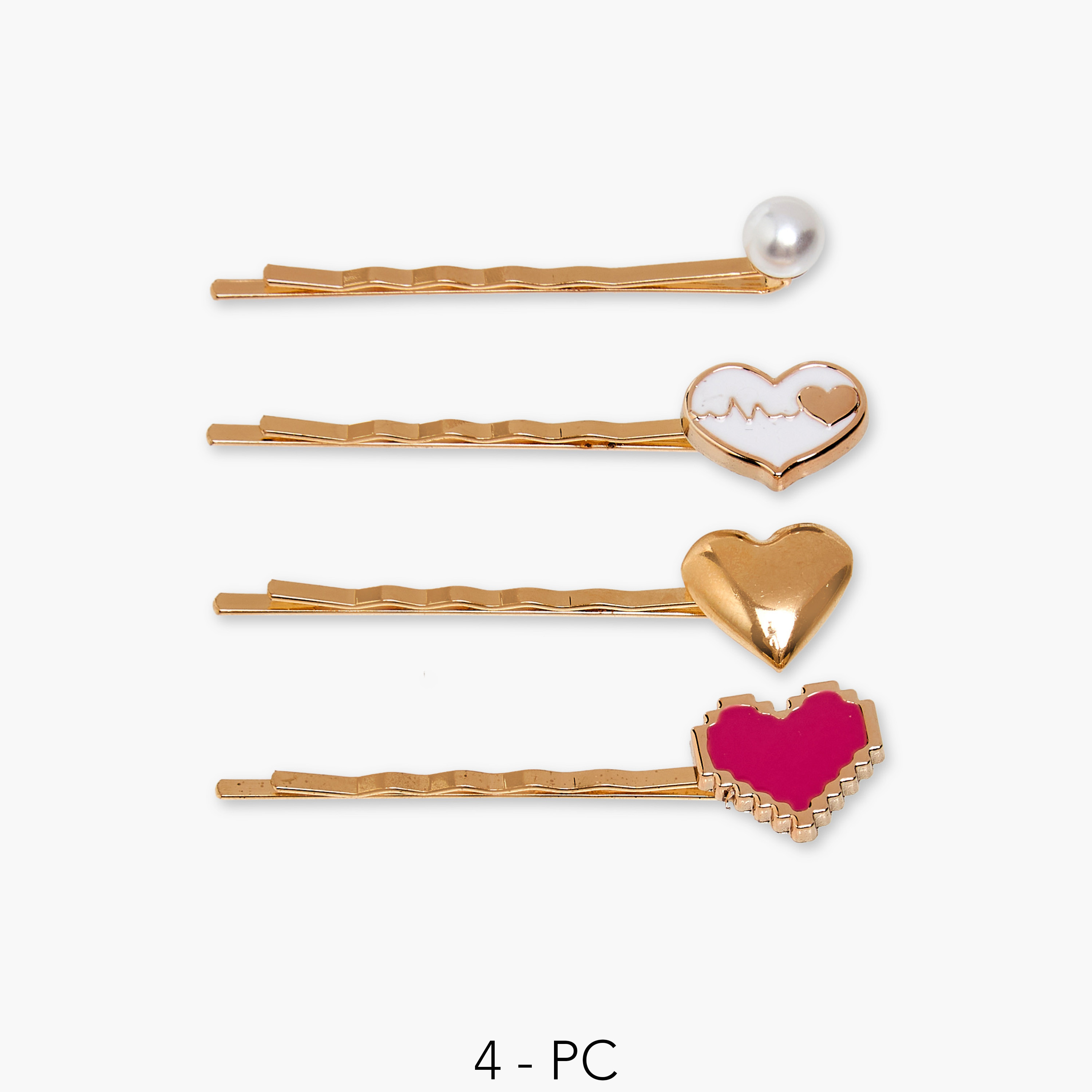 دبابيس شعر معدن بزينة قلب للبنات من تشارمز - طقم 4 قطع-girls-accessories-hairaccessories-image-1