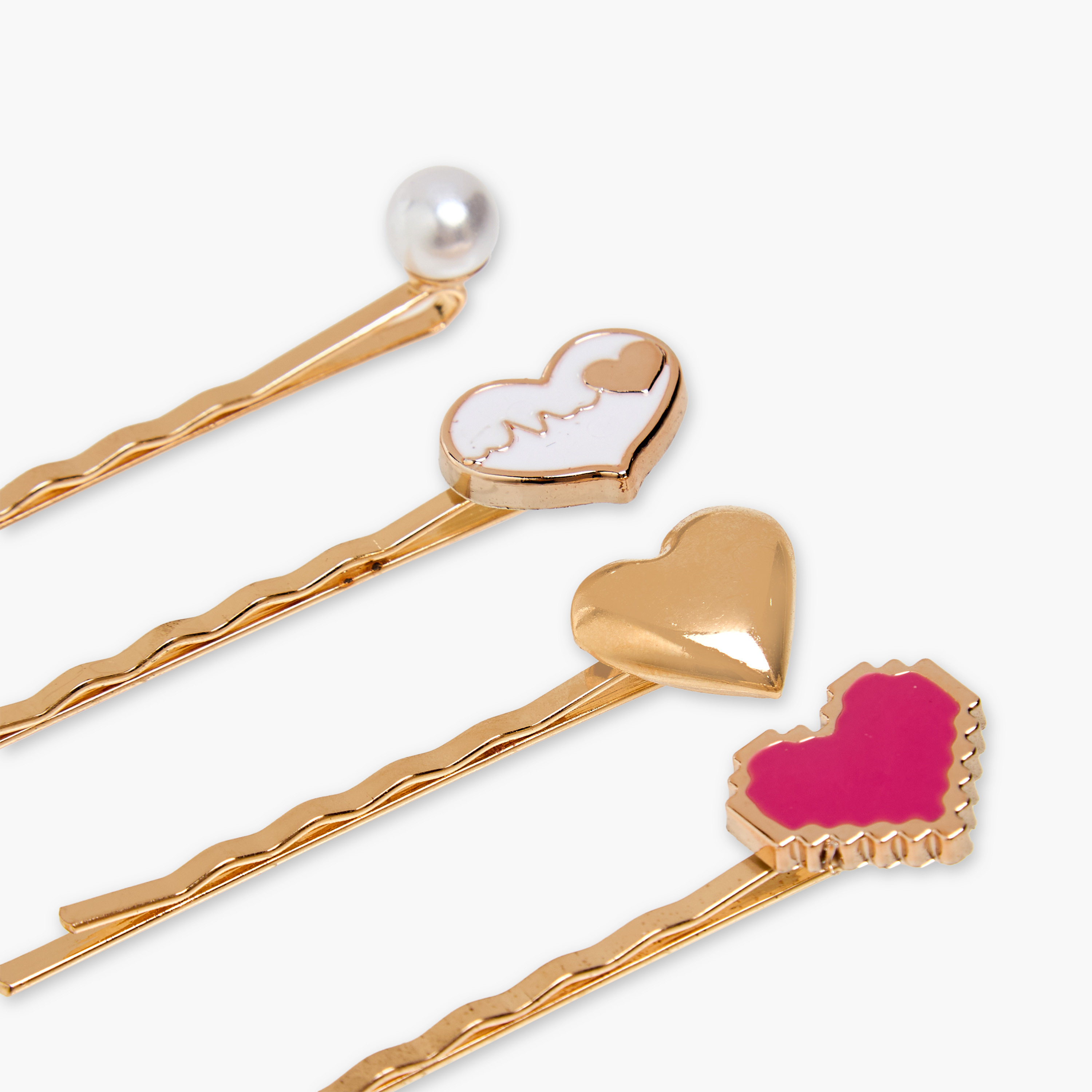 دبابيس شعر معدن بزينة قلب للبنات من تشارمز - طقم 4 قطع-girls-accessories-hairaccessories-image-3