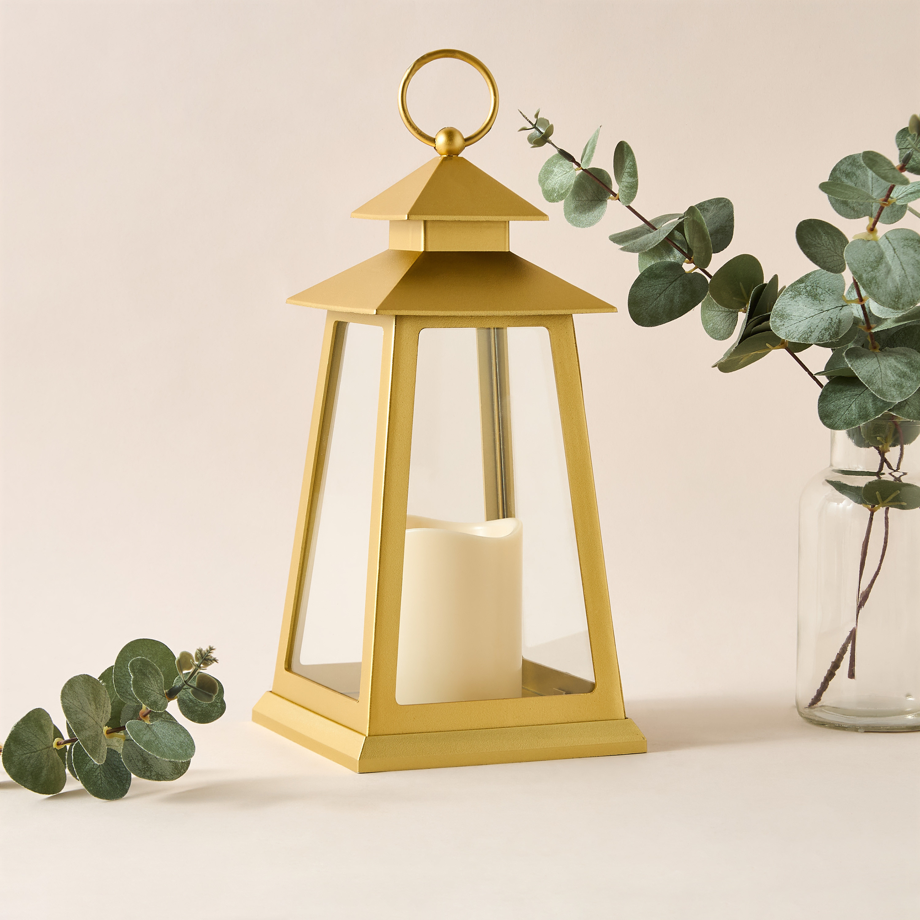 Metal Lantern with LED Flame Candle - 15x15x31 cms-household-homefragrance-candles-image-1