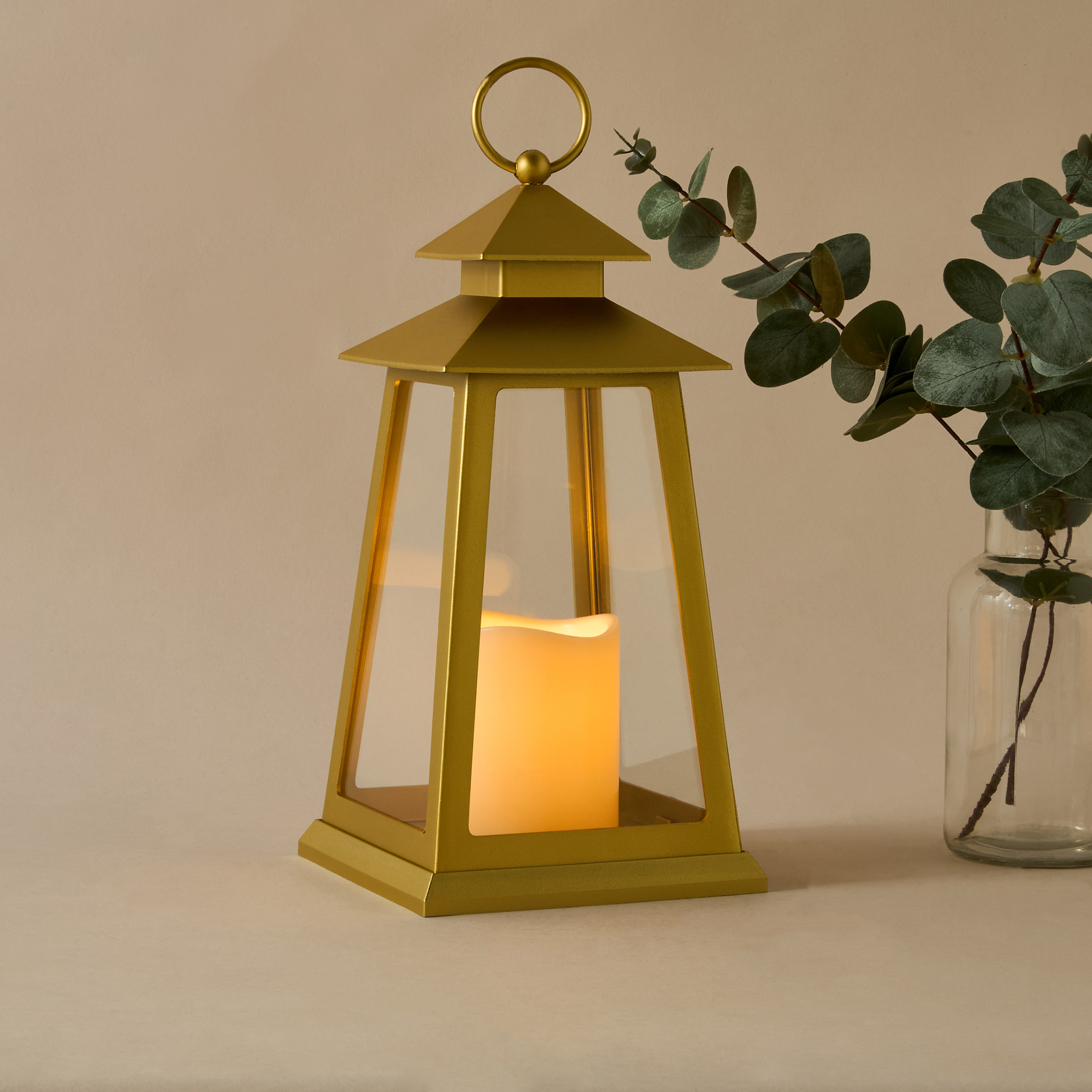Metal Lantern with LED Flame Candle - 15x15x31 cms-household-homefragrance-candles-image-3